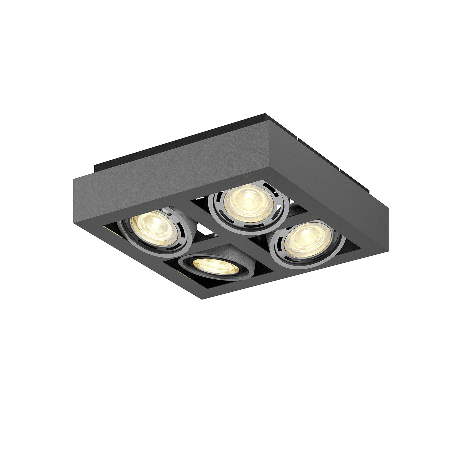 Ronka downlight de techo, 4 luces, cuadrado, gris oscuro