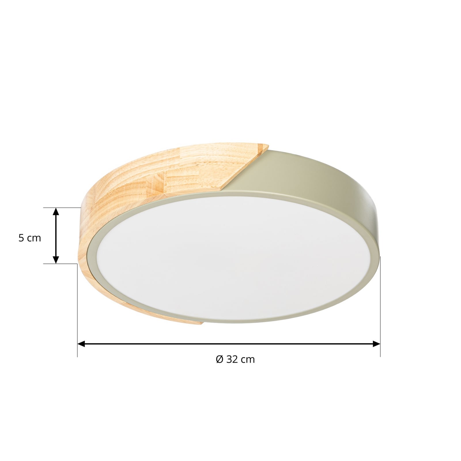 Plafón LED Lynorri de PRIOS, Ø 32 cm, verde, acabado en madera Plafón LED Lynorri de PRIOS, Ø 32 cm, verde, acabado en madera