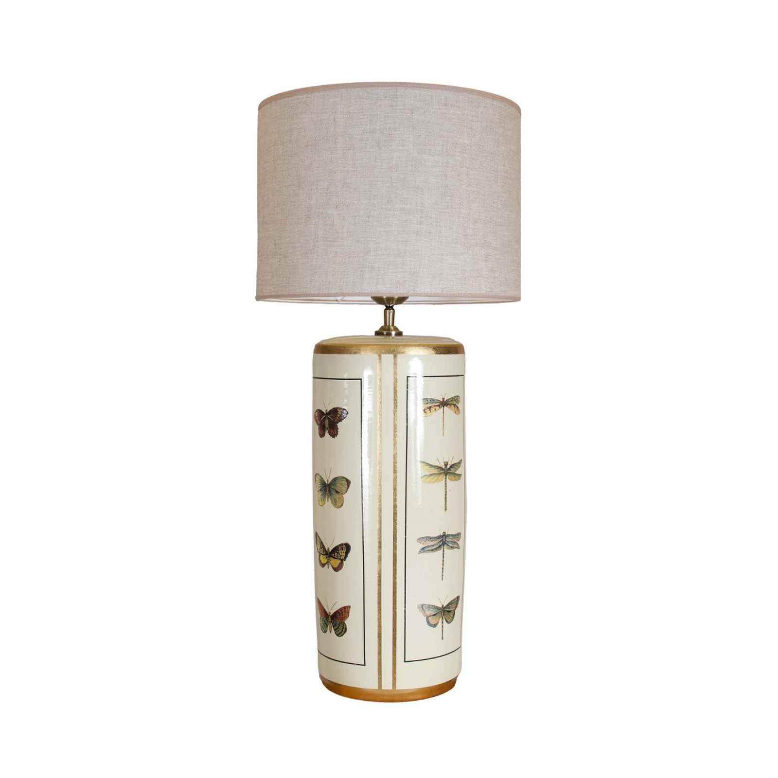 Stolna lampa Lucca, bež, visina 67 cm, lanena tkanina, keramika