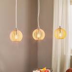 Hanglamp Paz chroom houtlamellen-bollen, 3-lamps