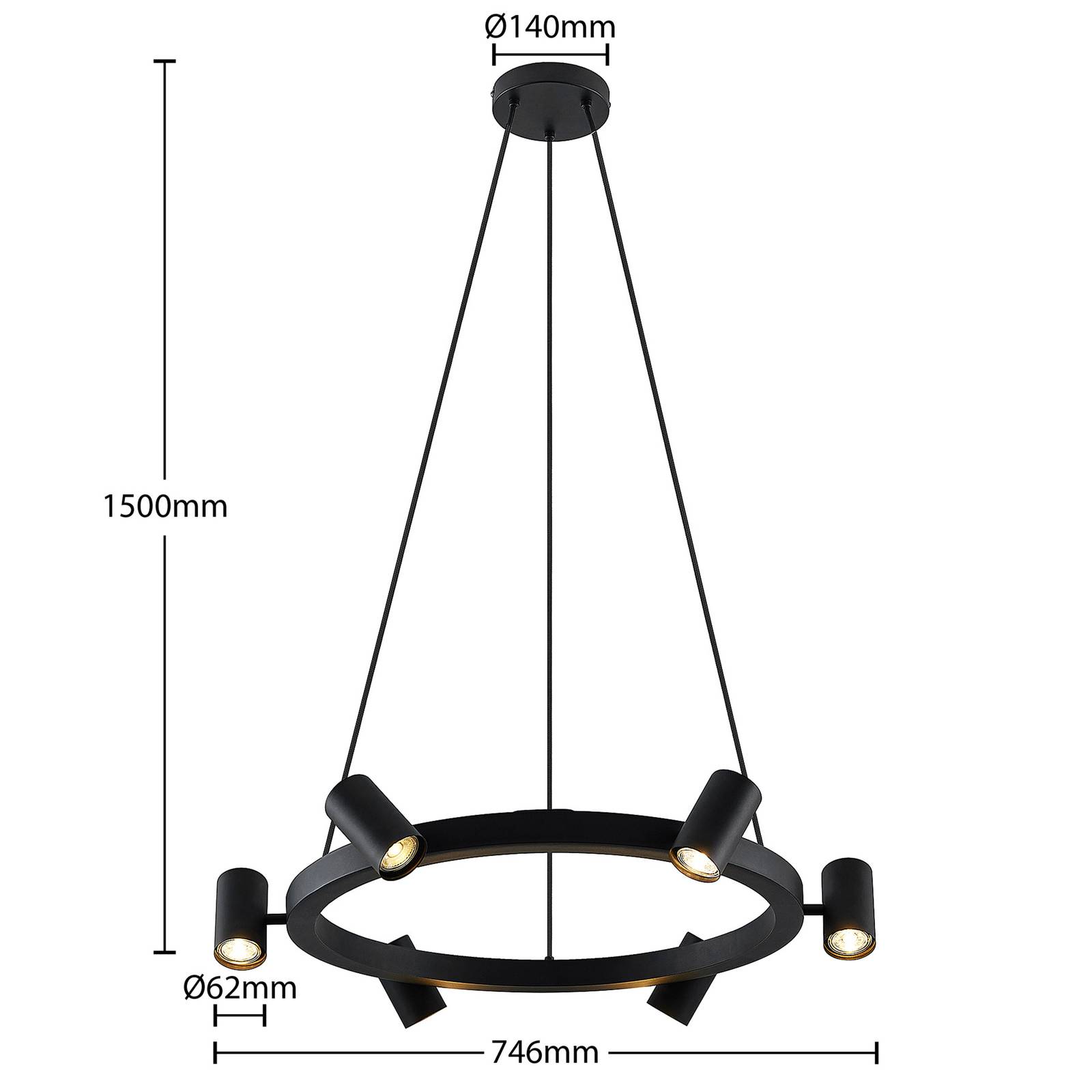 Lindby Savoli lampa wisząca, okrągła, czarna