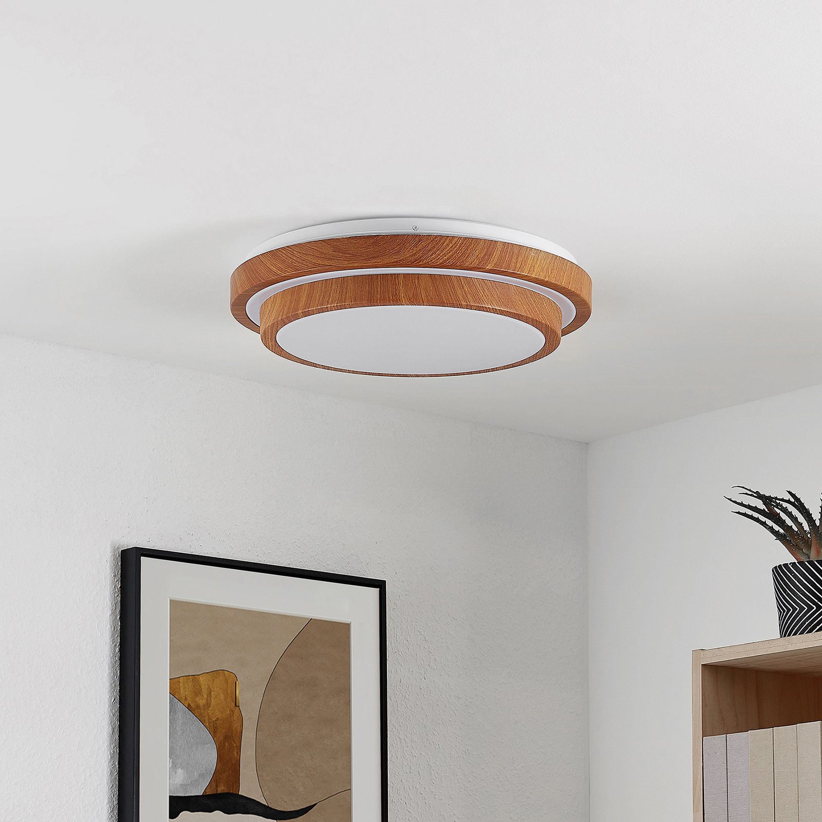 Lindby LED-Deckenleuchte Vaako, Ø 41 cm, Metall, Holzoptik