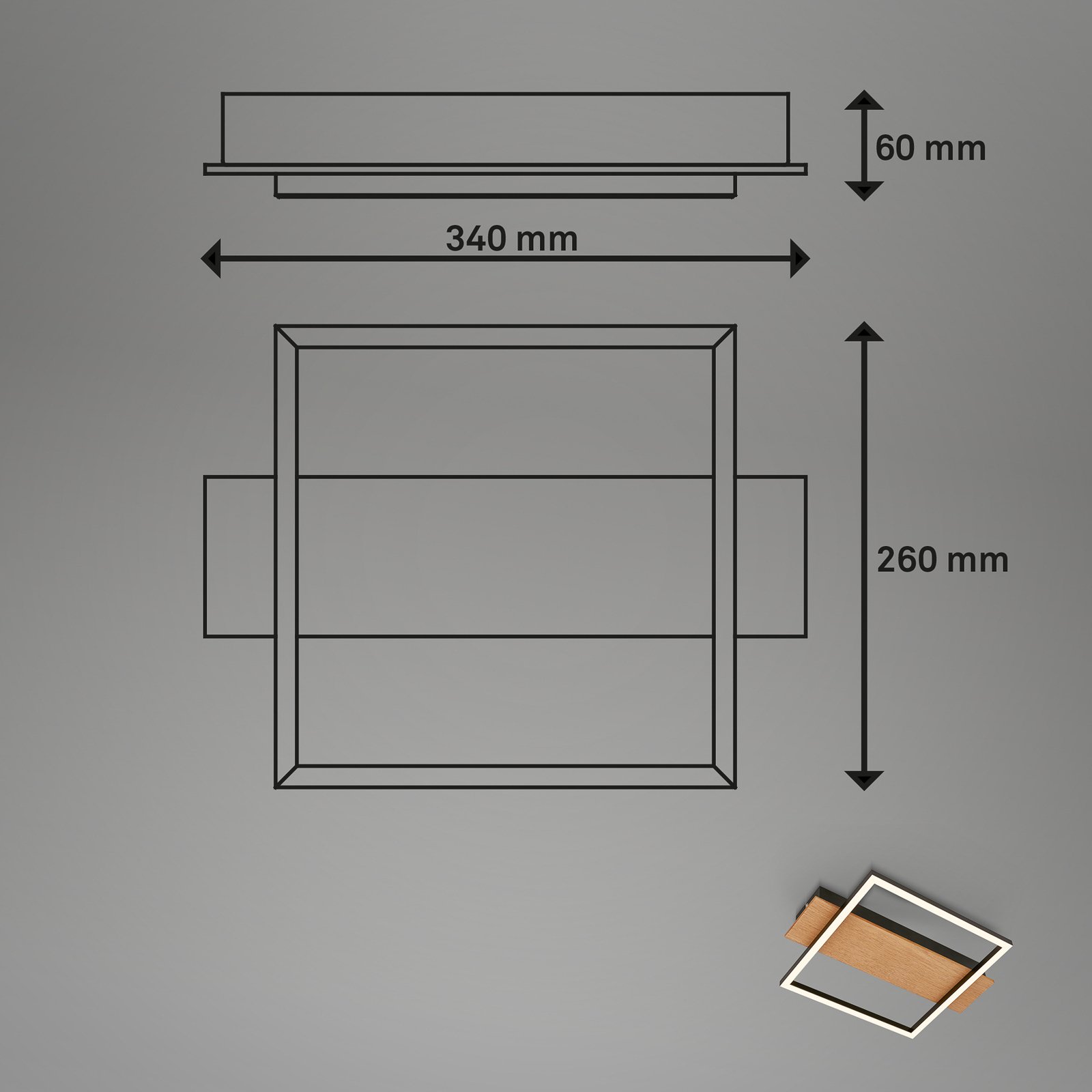 Plafonieră Kada LED, 34x26 cm, lemn, metal, negru