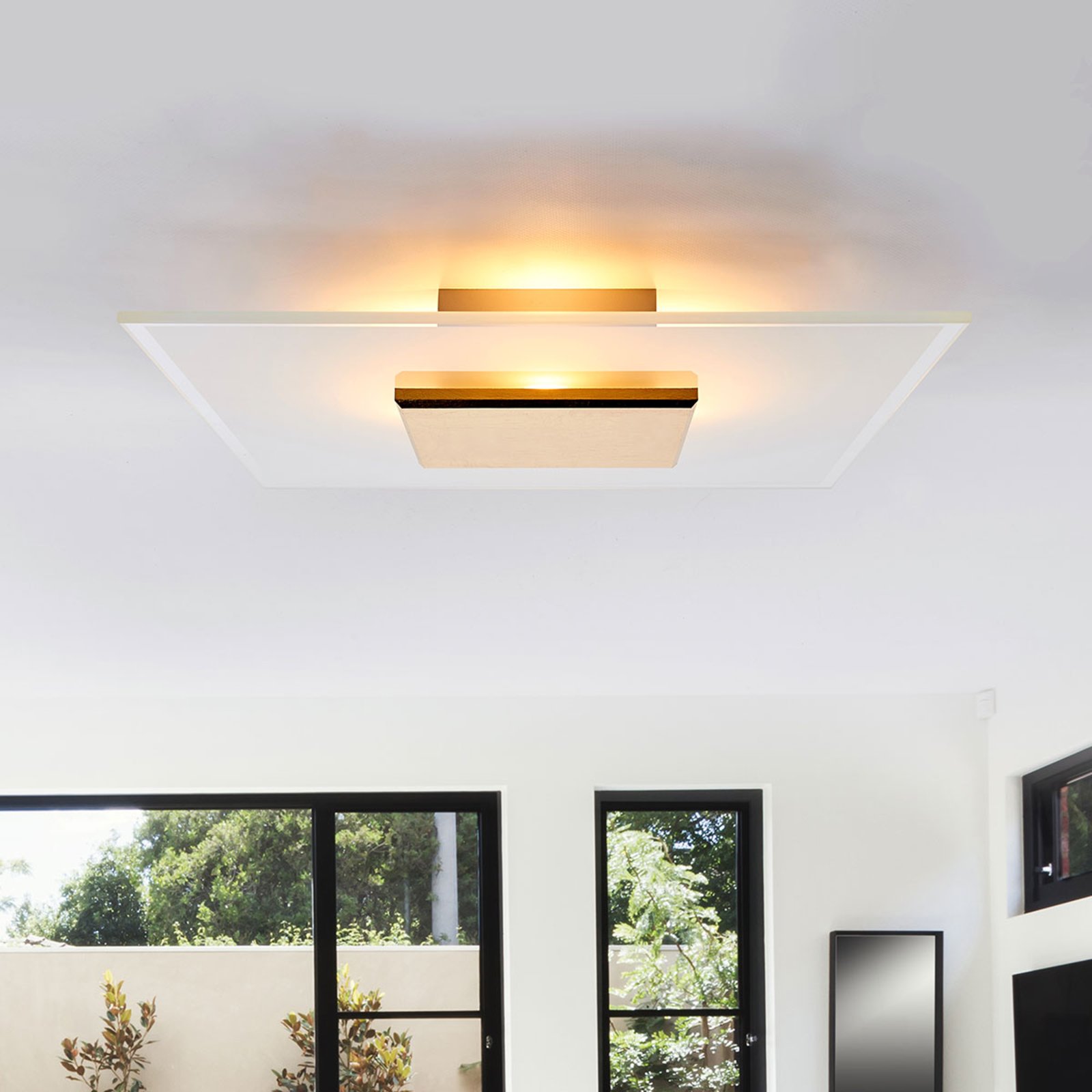 Lucande High-quality LED ceiling lamp Lole, glass shade, for Living / Dining Room, aluminium, steel, glass, 5 W, energy efficiency: A+, L: 39 cm, W: 39 cm, H: 7 cm