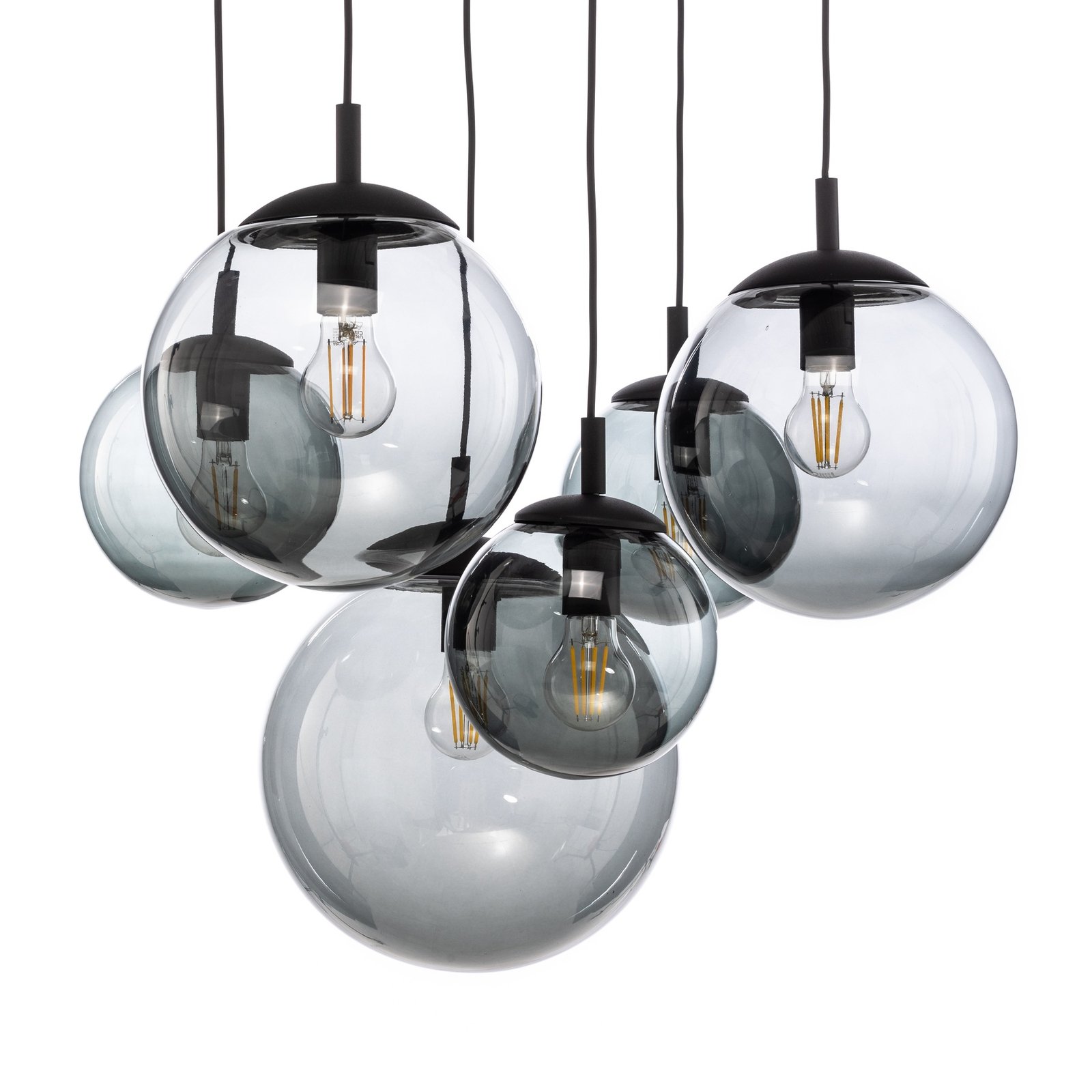 Esme hanging light, glass, graphite-transparent, 6-bulb, rectangular