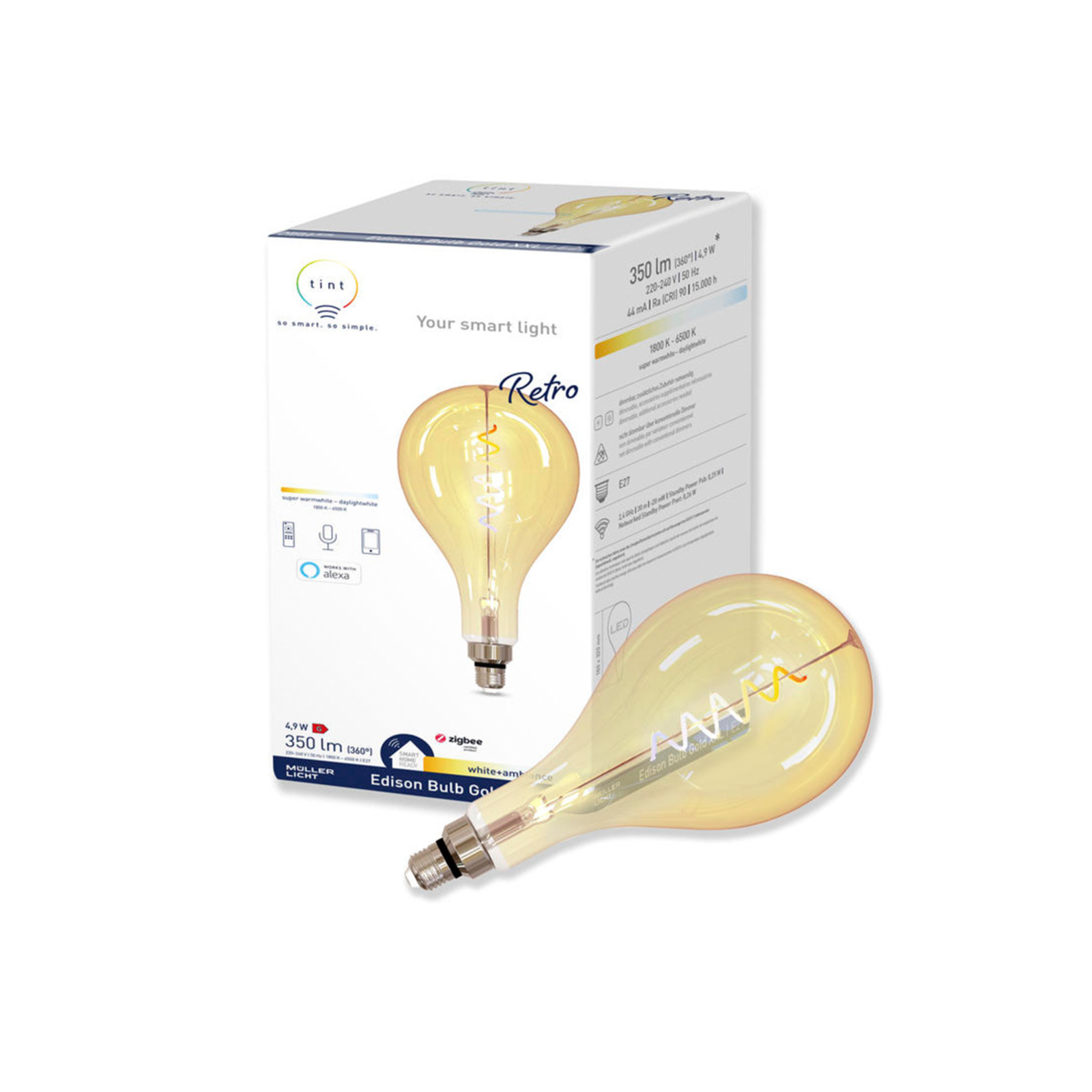 Müller Licht tint white LED bulb E27 4.9 W gold