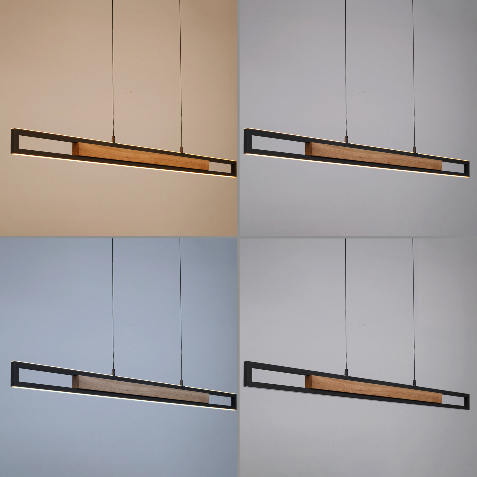 Sveja LED függő lámpa, hosszúság 115 cm, fekete/fa színű, CCT