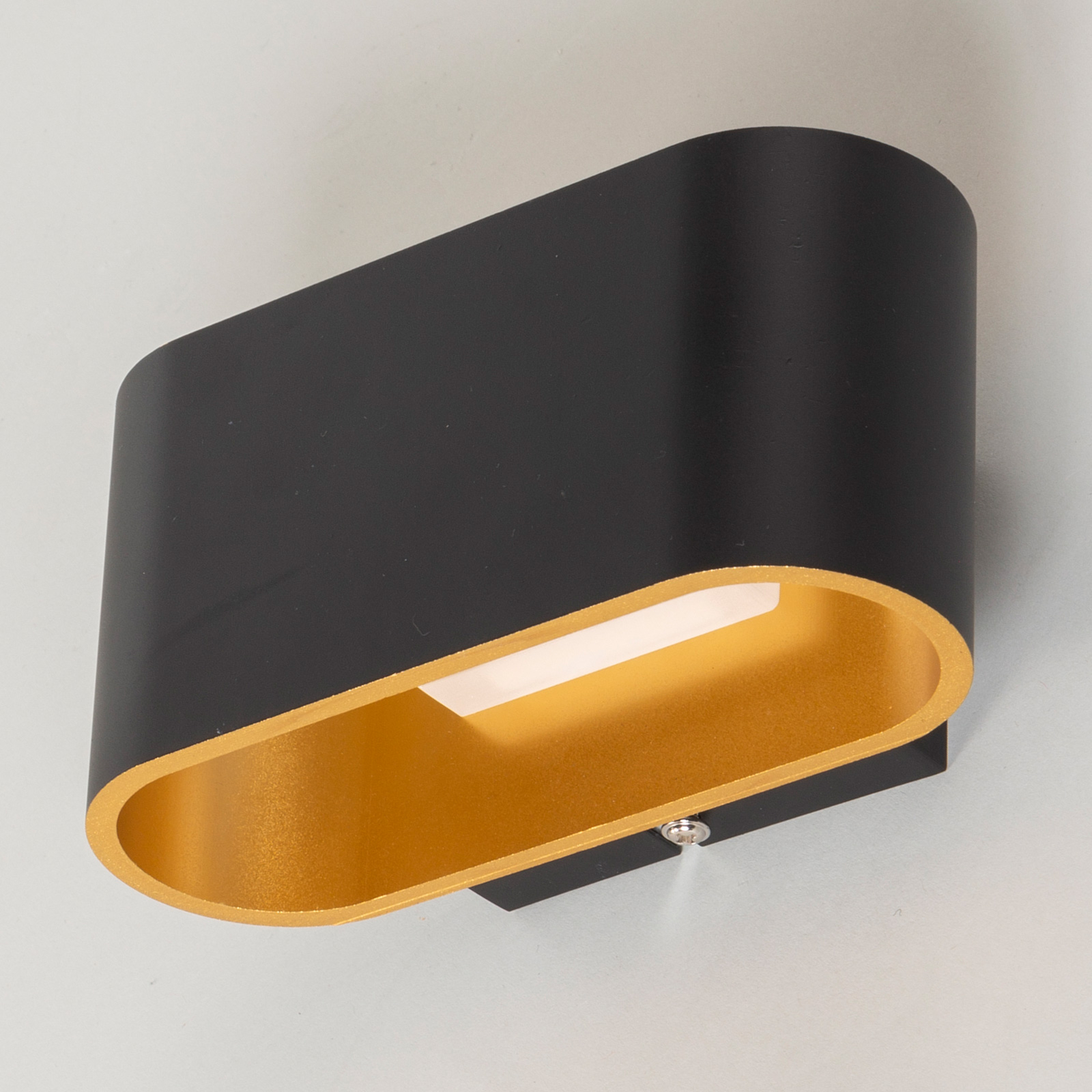 Wofi Denzel LED wall light in black/gold, for Living / Dining Room, metal, 4.5 W, energy efficiency: A, W: 16 cm, H: 8 cm