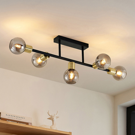 Lindby Biscala LED-taklampe svart/messing/røyk