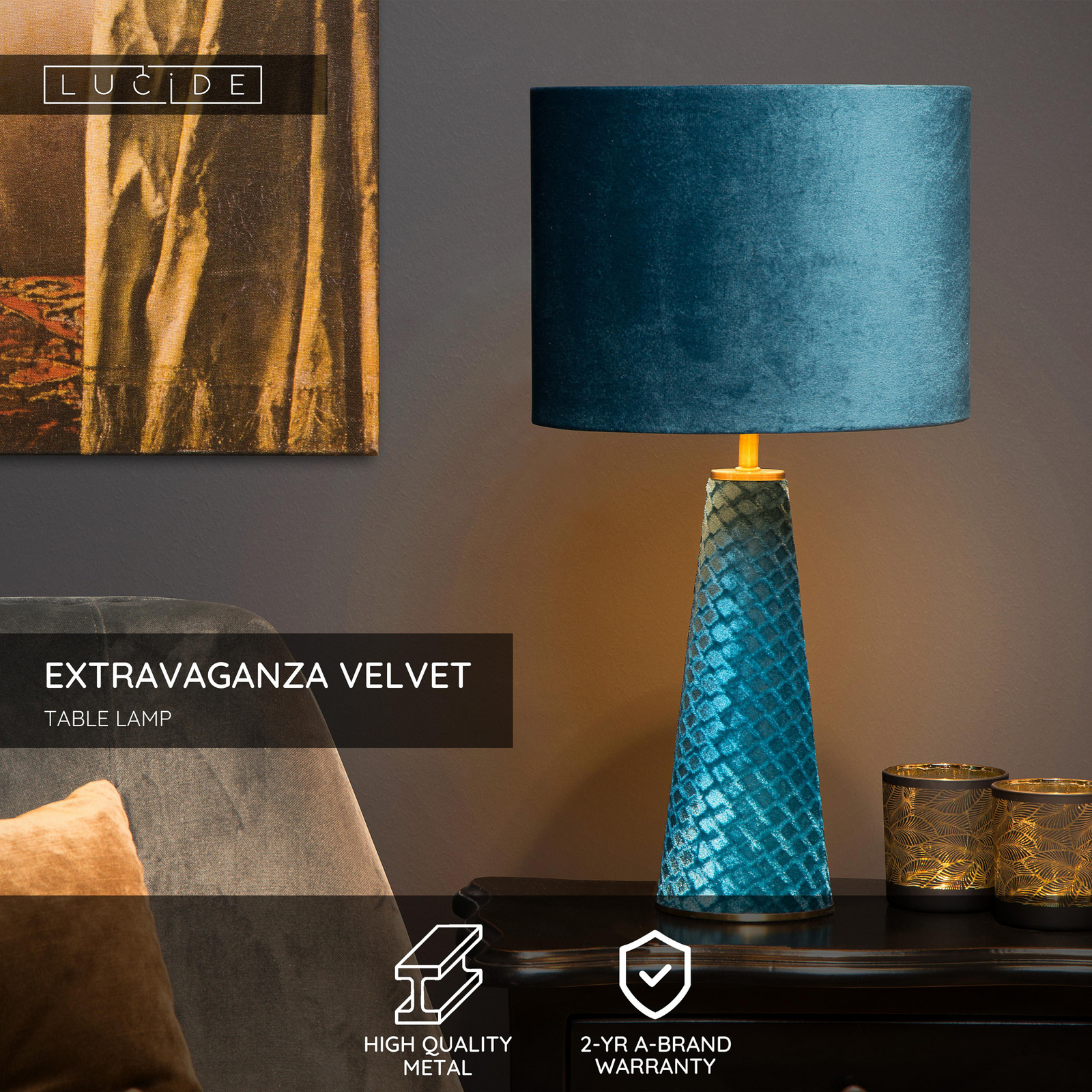 Tischleuchte EXTRAVAGANZA VELVET, türkis, Höhe 47 cm, Textil
