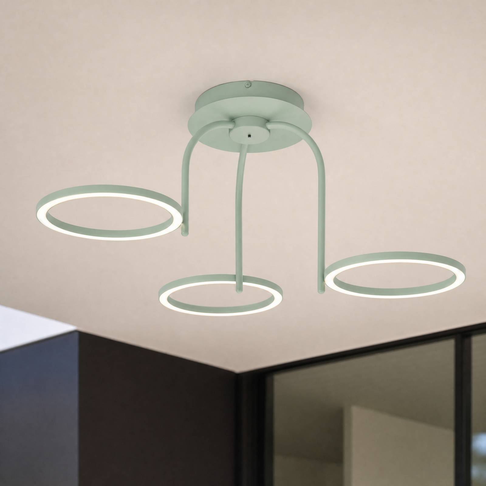 Zewnętrzna lampa sufitowa zewnętrzna LED Lucande Sylvara, zielona, CCT,