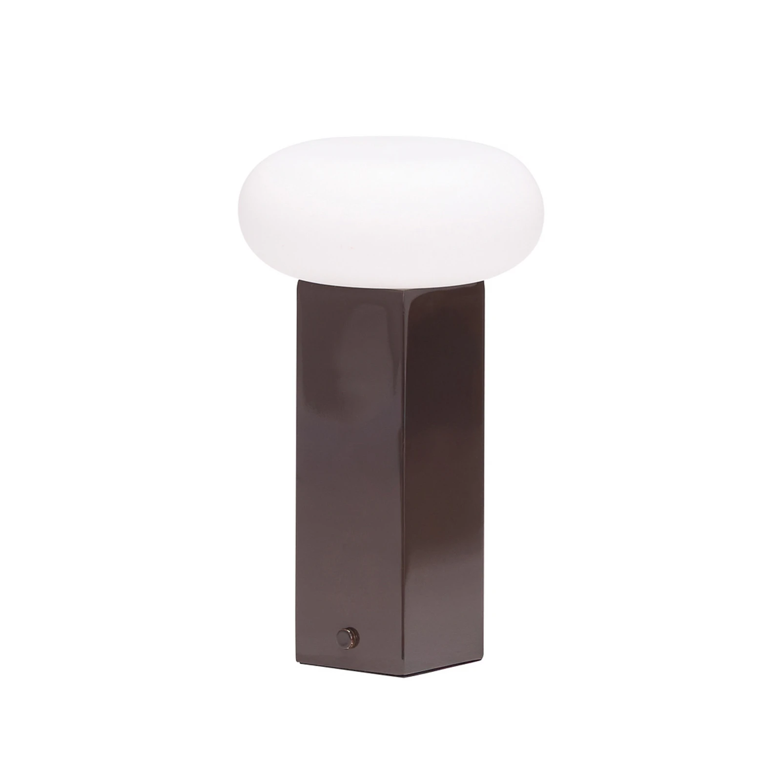 Candeeiro de mesa LED a bateria LOW, castanho, altura 20 cm, metal, regulador