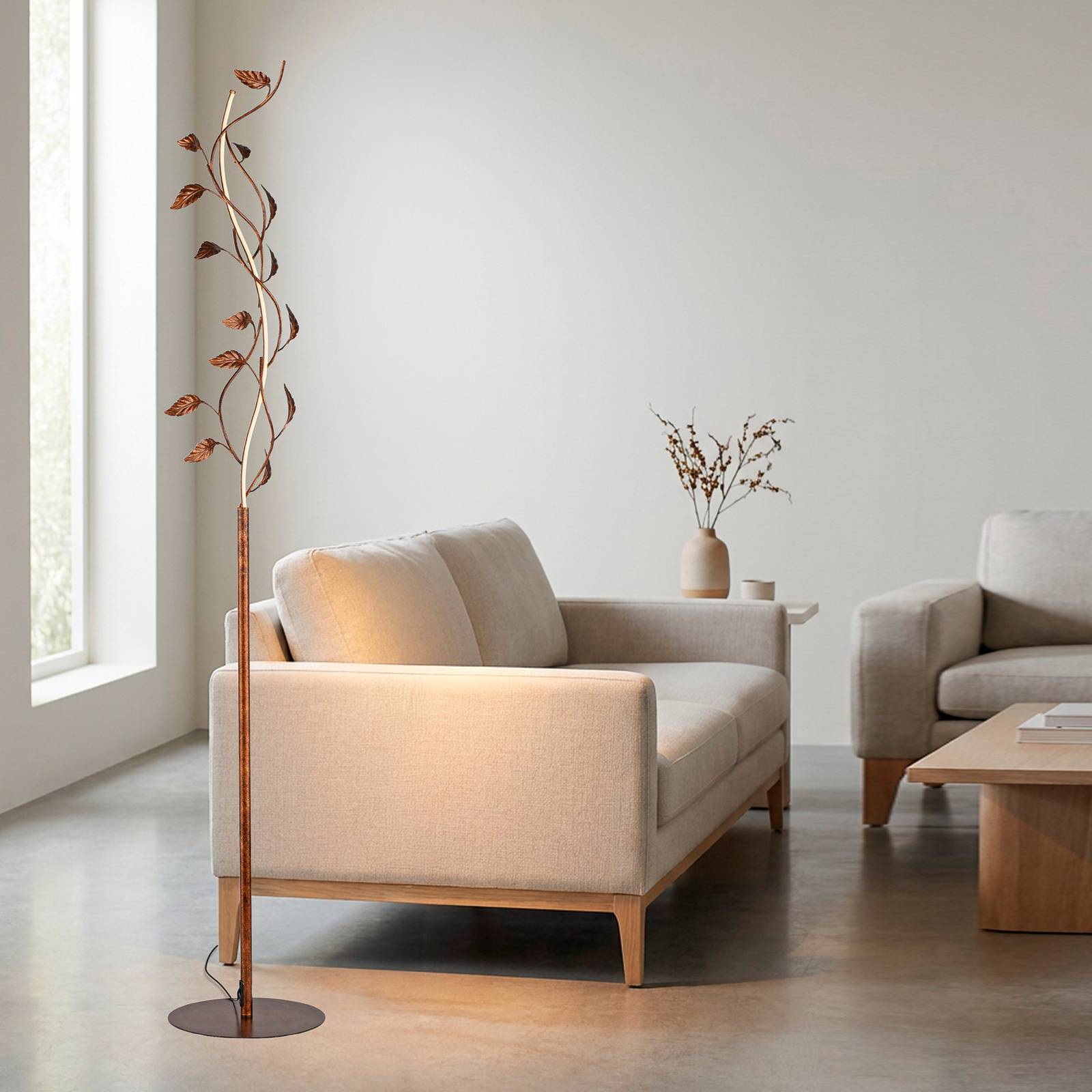 Lampa stojąca LED Aurelia, kolor rdzawobrązowy, metal, 2 700 K, ściemniacz