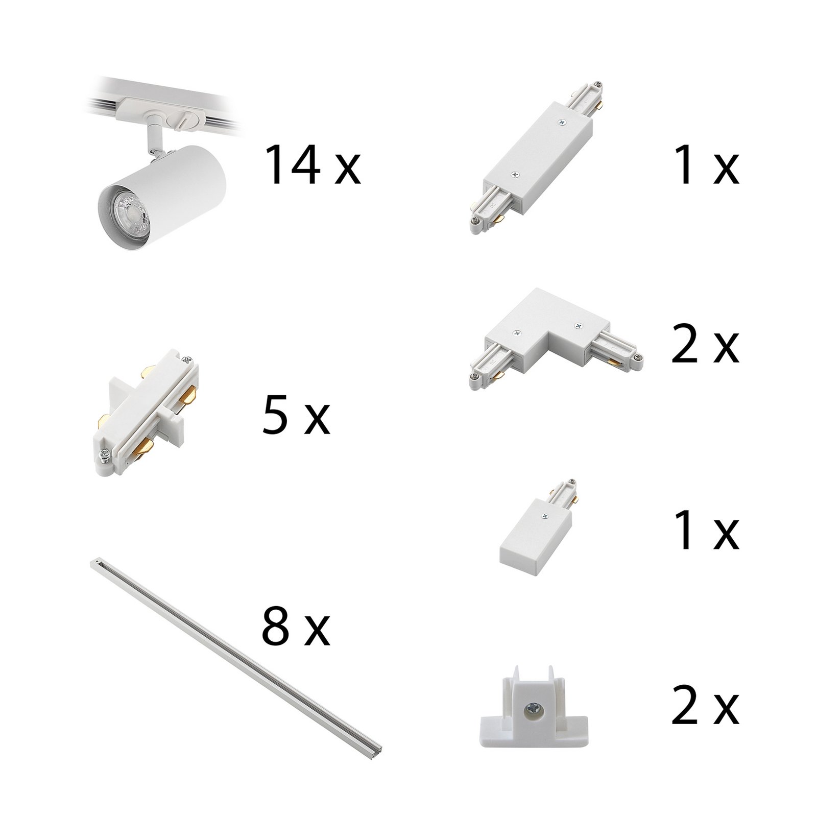 Lindby 1-Phasen-Schienensystem Linaro, GU10, 14-flg., weiß