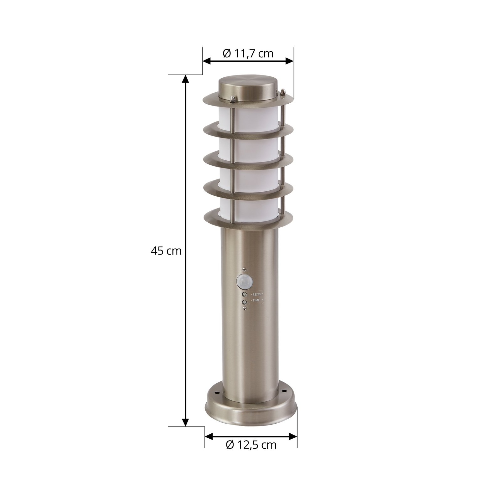 Lindby Sockelleuchte Hanja, Sensor, Edelstahl, Ø 11,7 cm