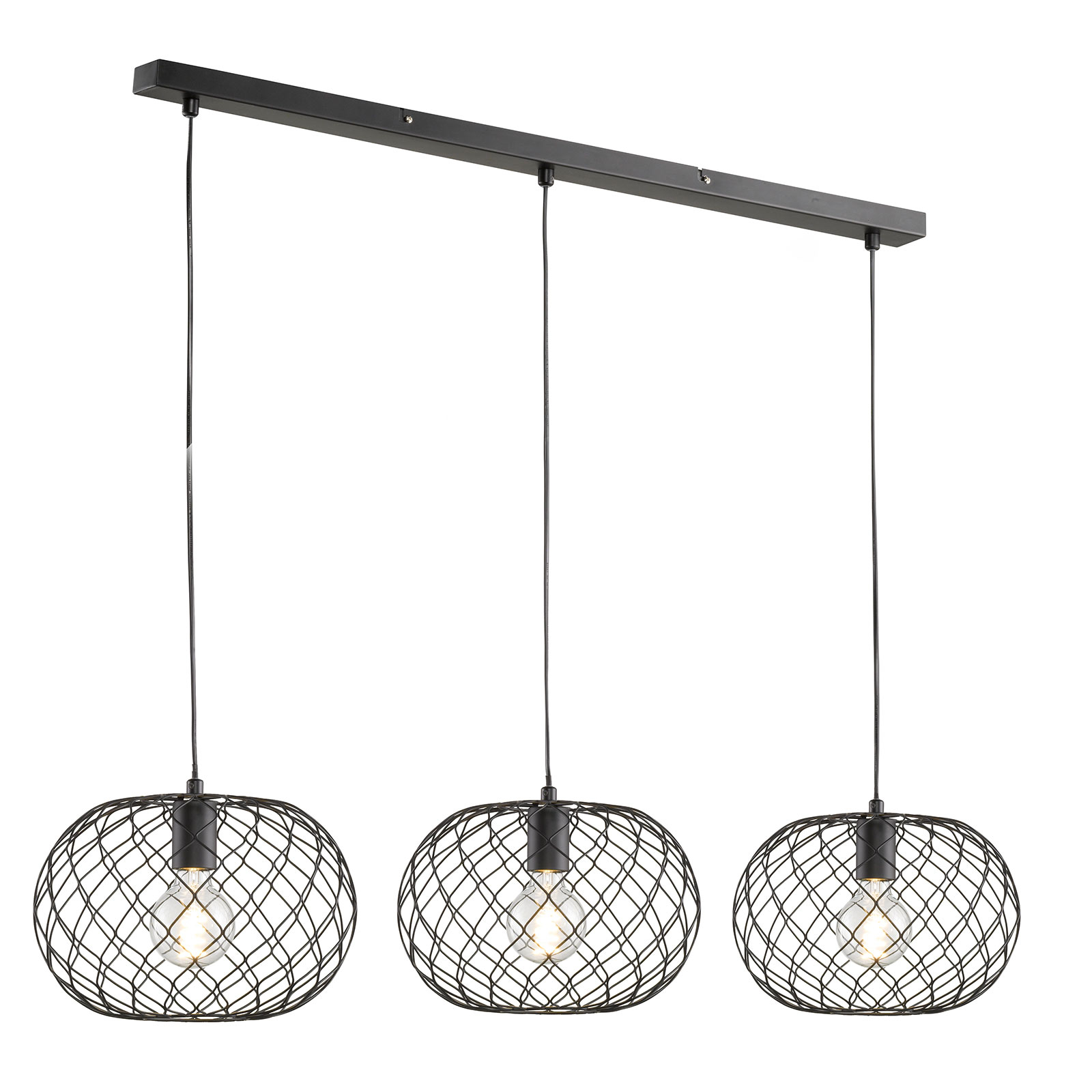 Fischer & Honsel Justin pendant light with three woven lampshades, for Living / Dining Room, metal, E27, 40 W, energy efficiency: A++