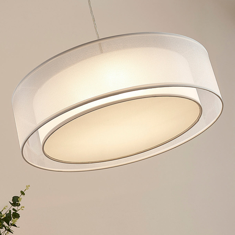 Stoffpendelleuchte Amon mit dimmbaren LEDs, weiß