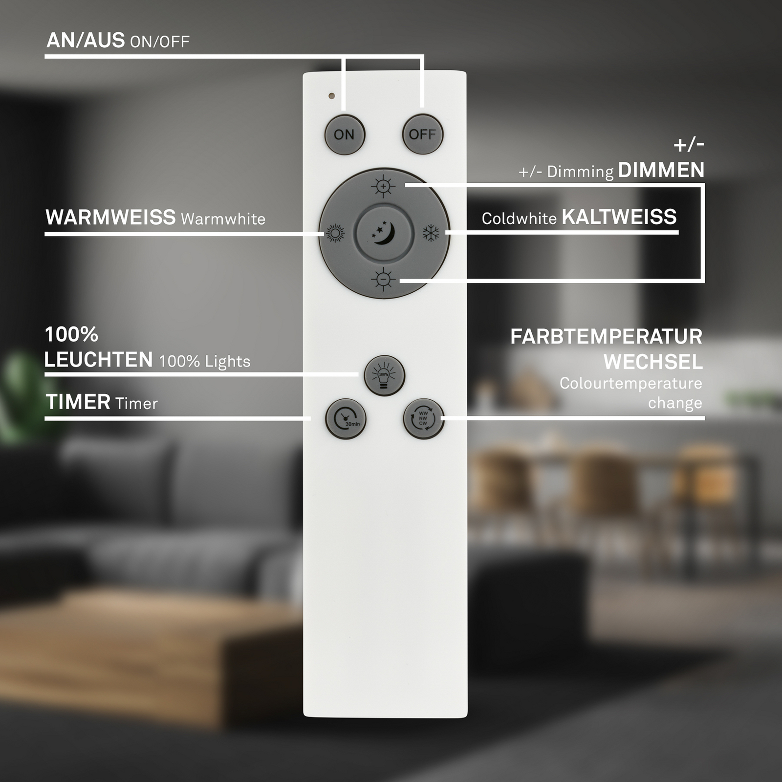 Panneau LED Piatto CCT, IP44, 100 x 25 cm, télécommande, blanc