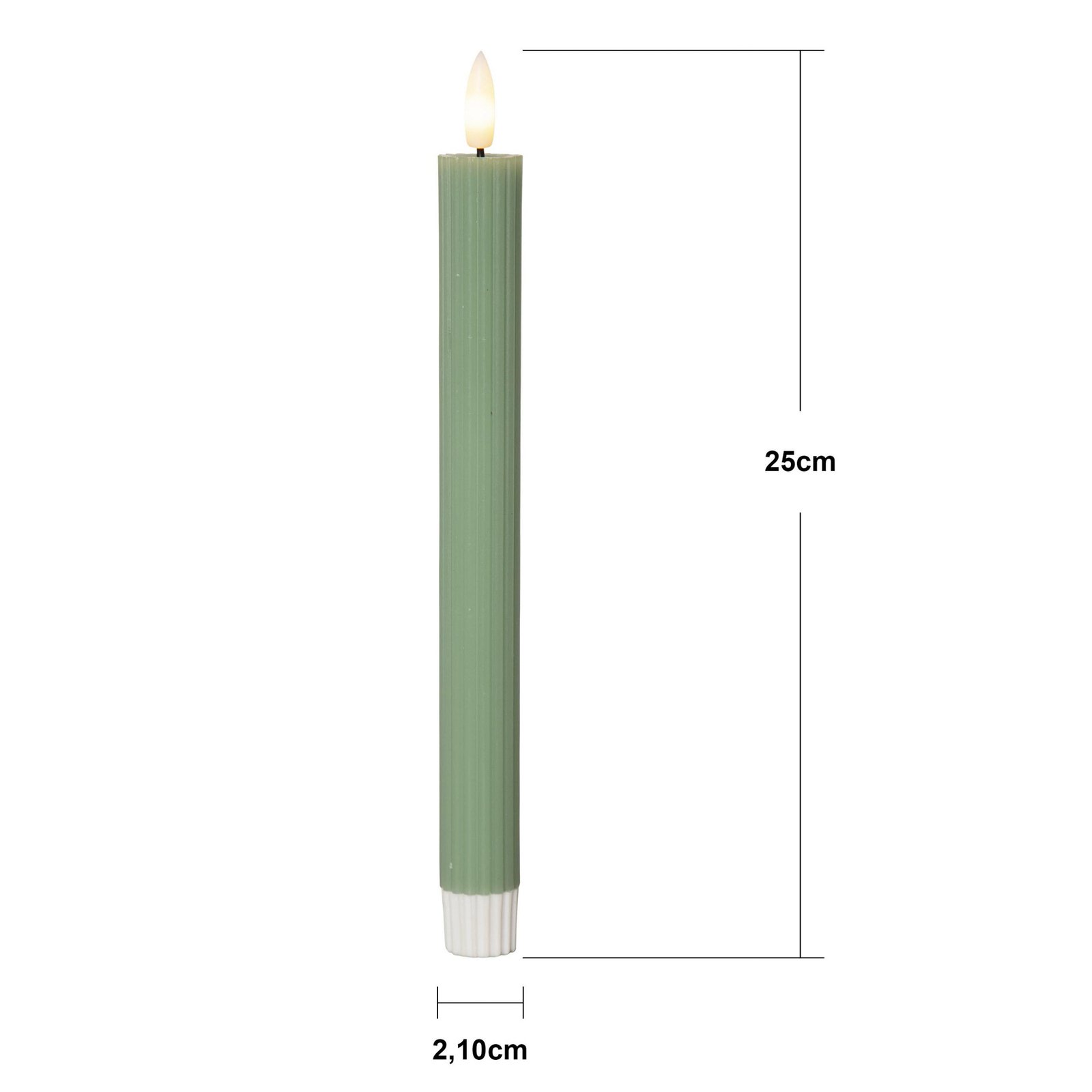 LED candle Flamme strip, green, 25 cm, wax battery set of 2