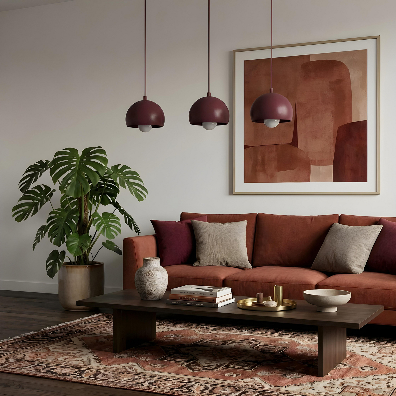 Sool hanging light, dark red, length 65 cm, 3-bulb, metal, E27 Sool hanging light, dark red, length 65 cm, 3-bulb, metal, E27