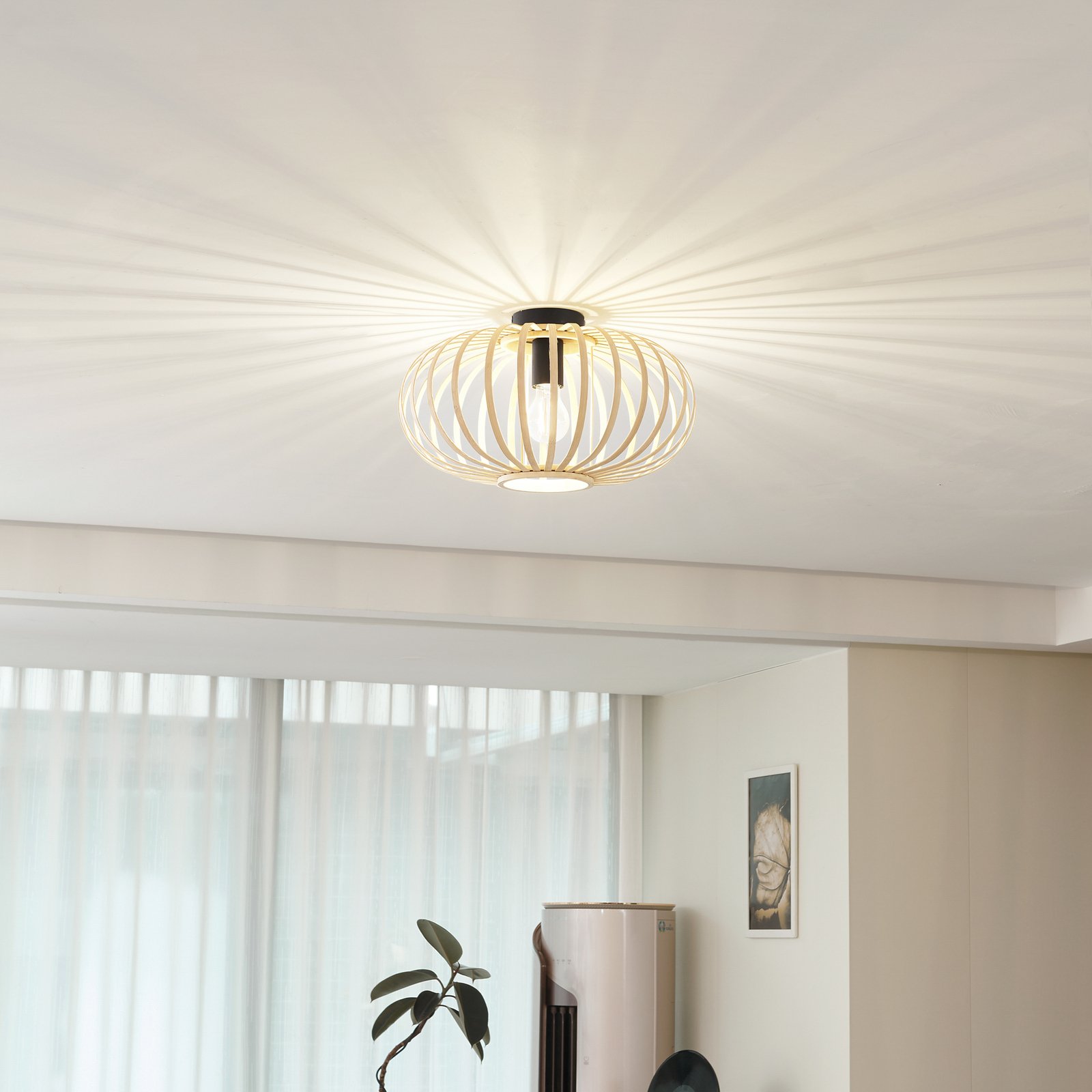 Lindby ceiling light Lielle, natural bamboo, Ø 40 cm