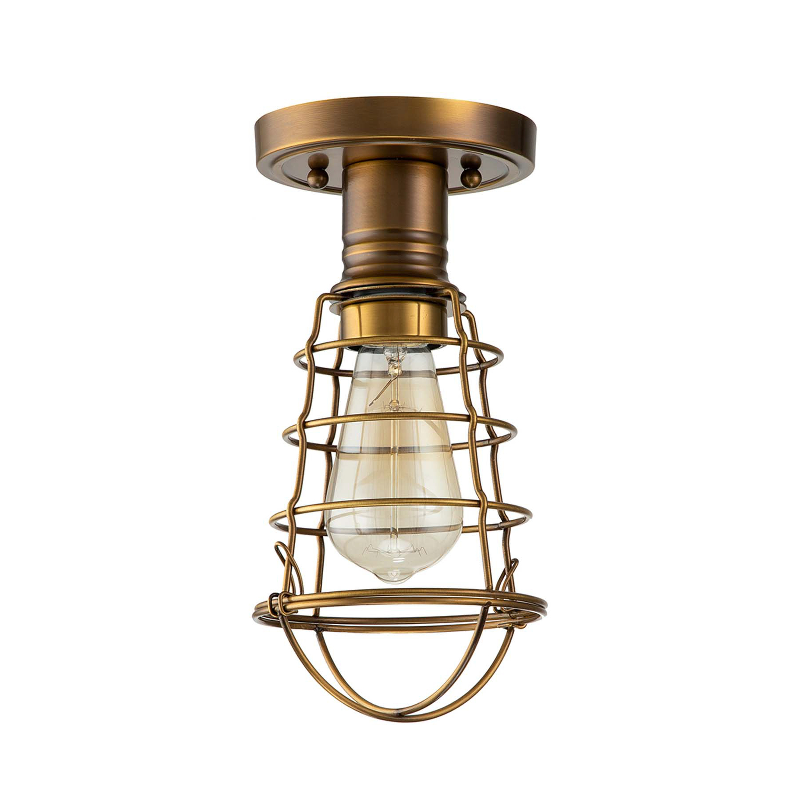 Mite ceiling light with metal cage, antique brass