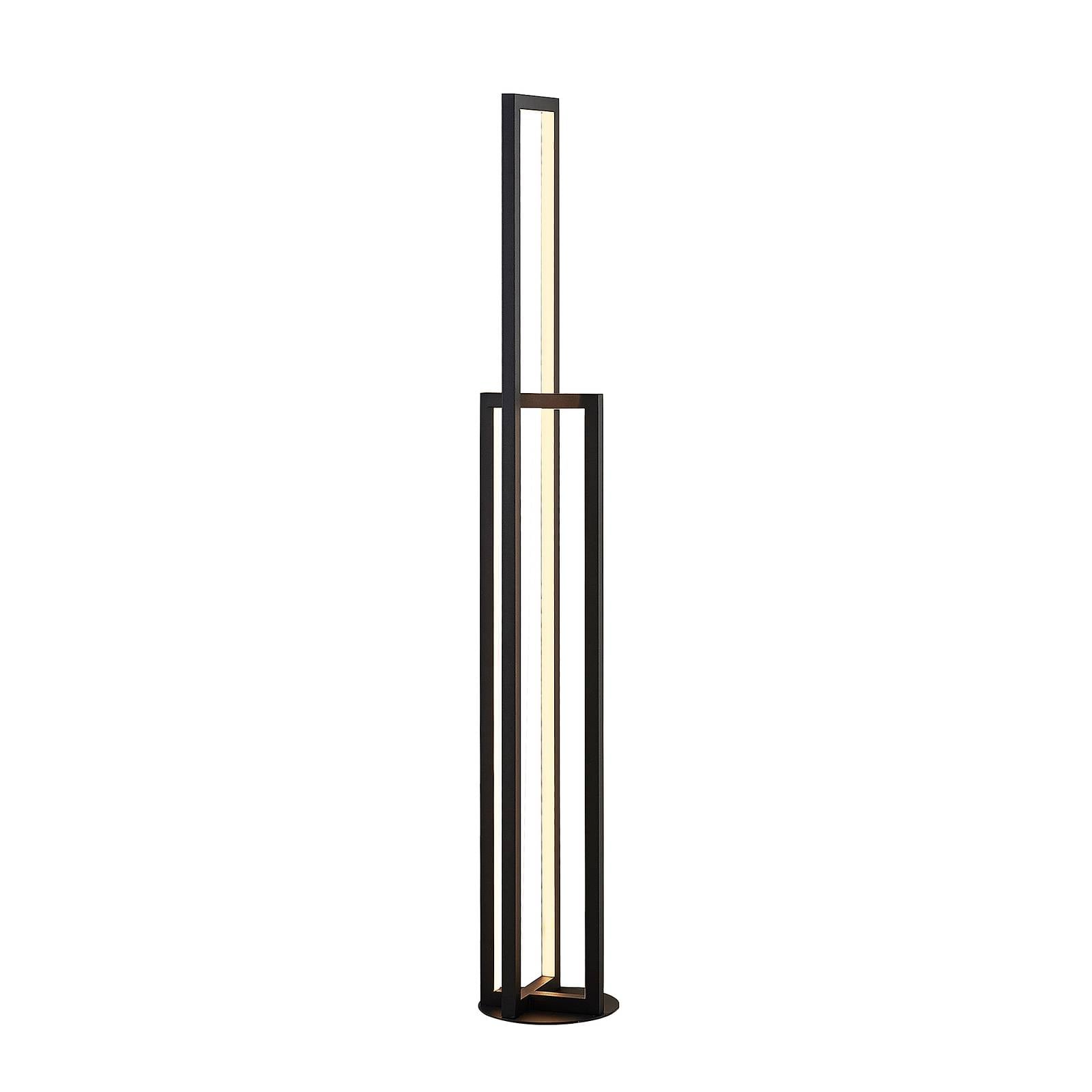Lucande Hylda LED floor lamp in black, for Living / Dining Room, iron, aluminium, polycarbonate, 28 W, L: 17 cm, W: 17 cm, H: 123 cm
