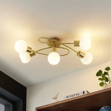 Lindby LED plafondlamp Elaina 5-lamps lang messing