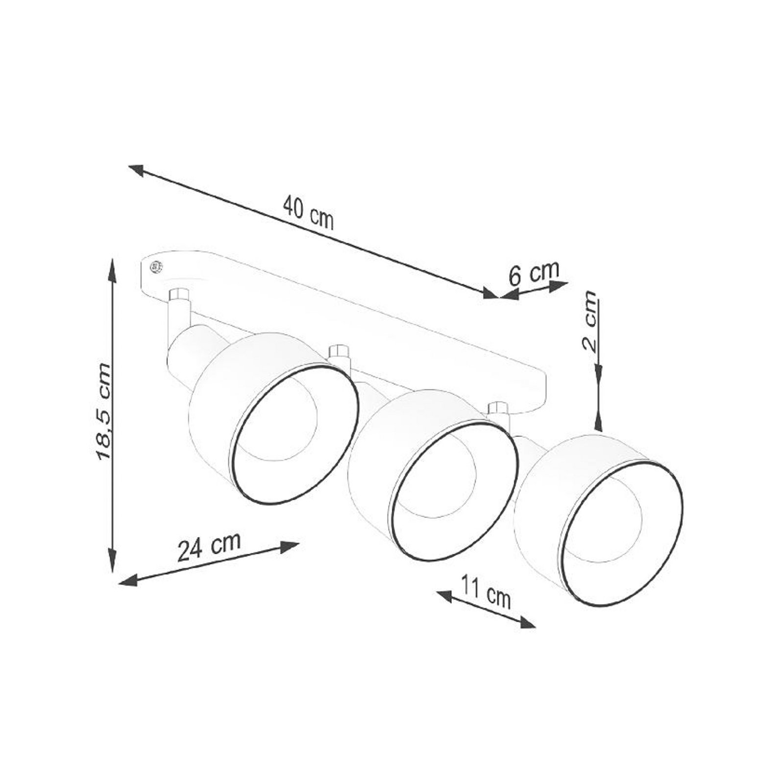 Elba ceiling light, 3-bulb, steel, length 40 cm