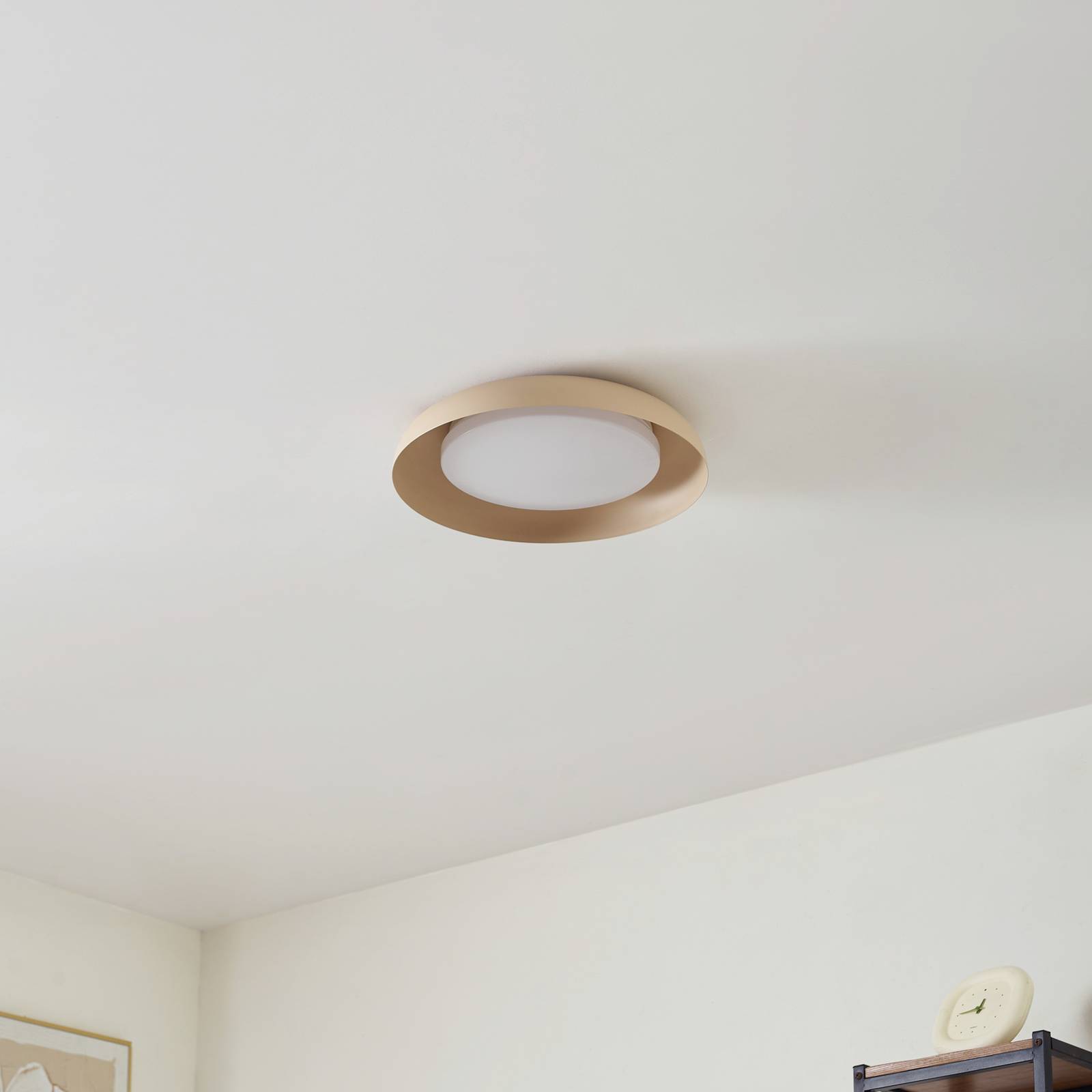 Lampa sufitowa LED Florie, beżowa, metal, Ø 40 cm