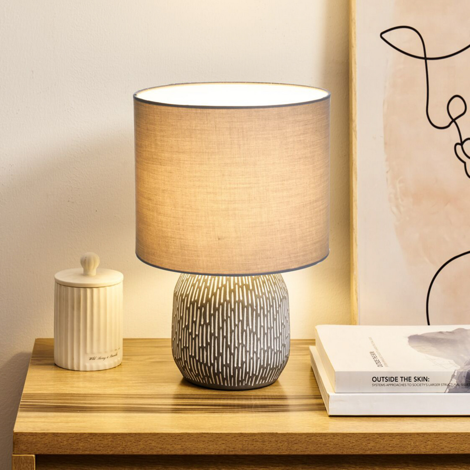 Lampa de masă Pauleen PLAYFUL GLIMMER bej înălțime 35 cm - Camera de zi / sufragerie - Viața tânără - maro bej - Țesătură / Textil