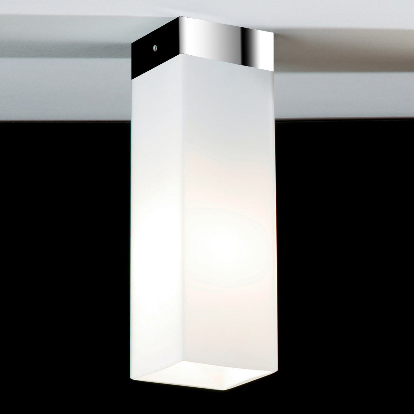Top Light Opal glass ceiling light QUADRO BOX, chrome, for Living / Dining Room, glass, metal, E27, 100 W, energy efficiency: A++, L: 6.5 cm, W: 6.5 cm, H: 20 cm