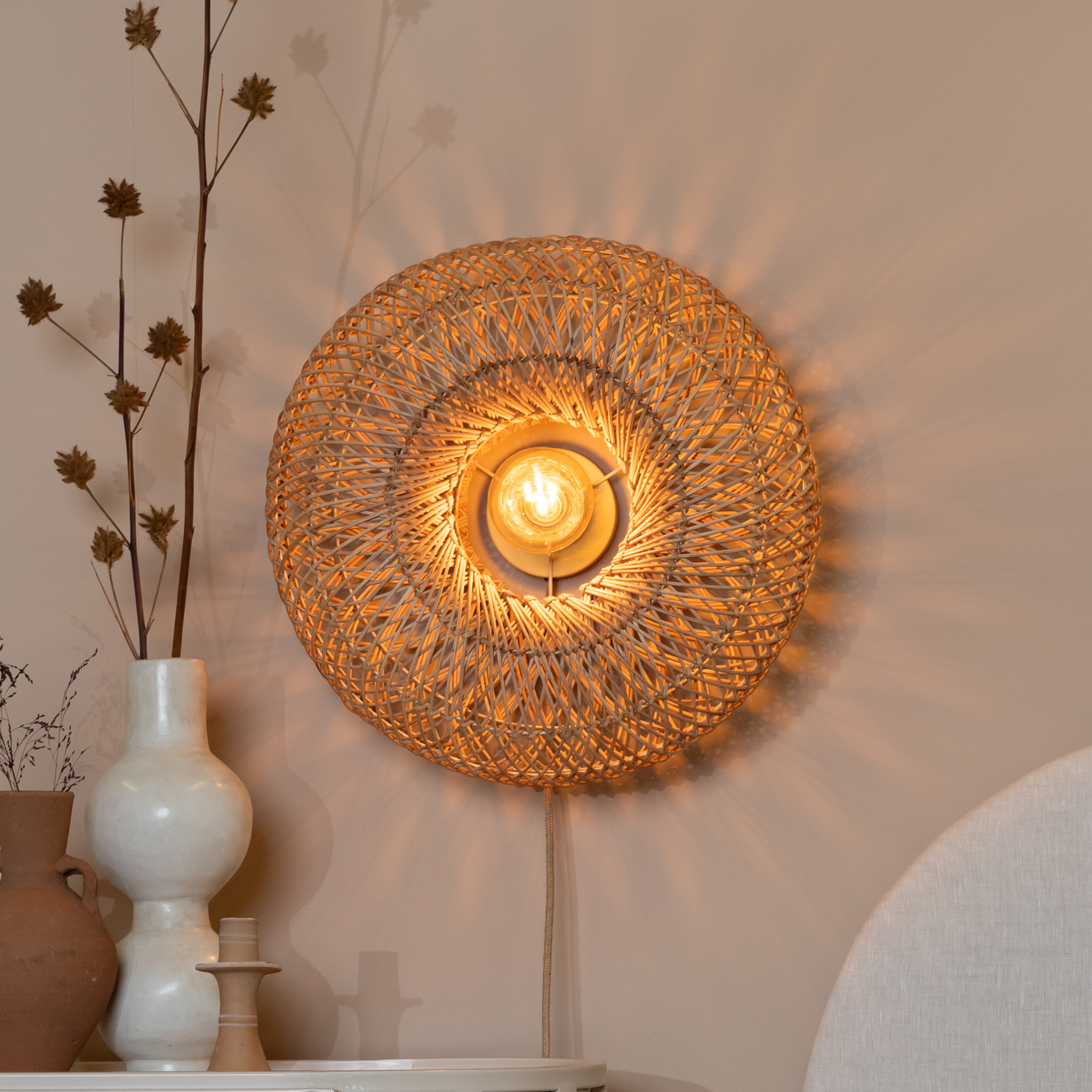GOOD & MOJO Wandlampe Arizona, natur, Ø 50 cm Bambus Stecker