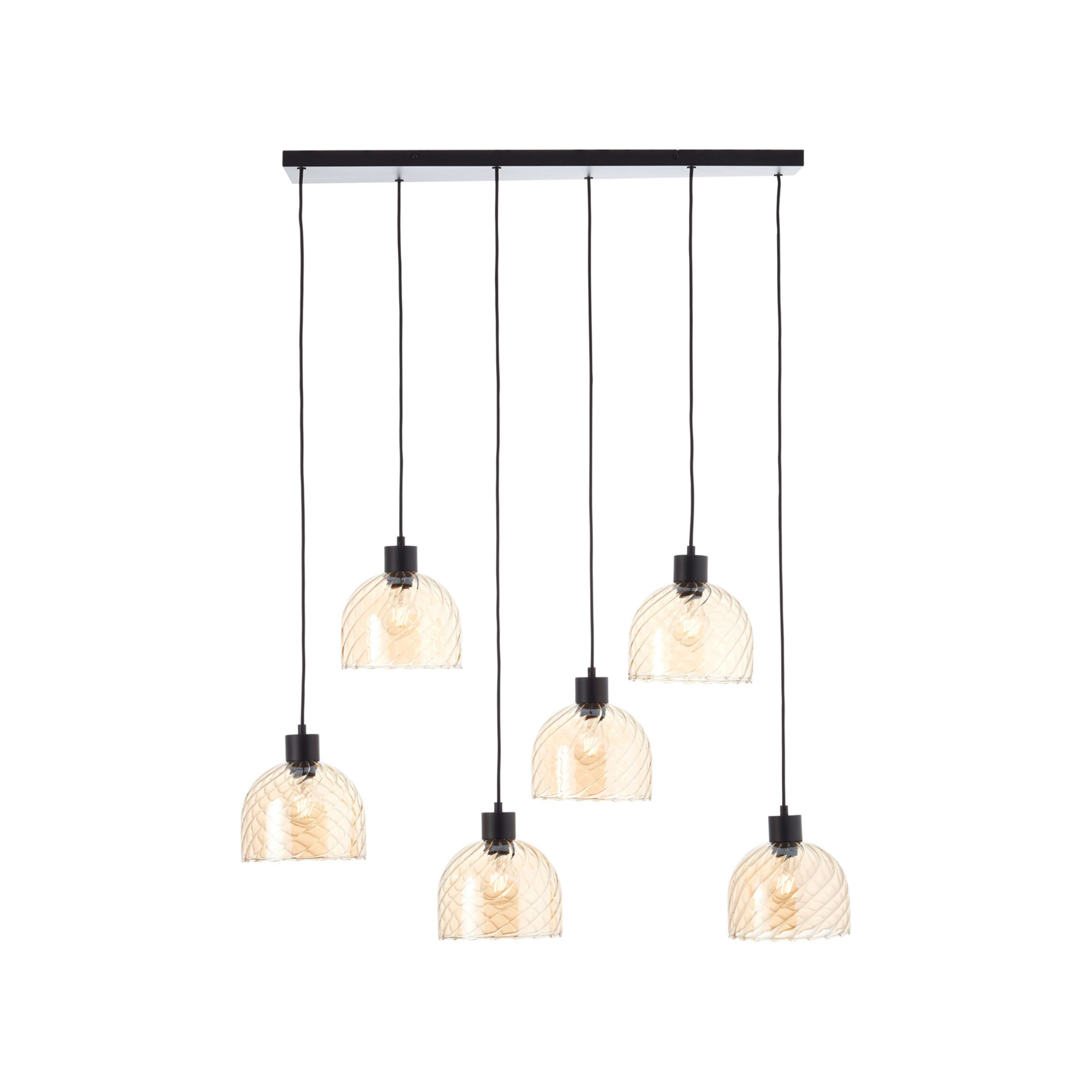 Suspension Casto, longueur 95 cm, ambre, 6 lampes, verre