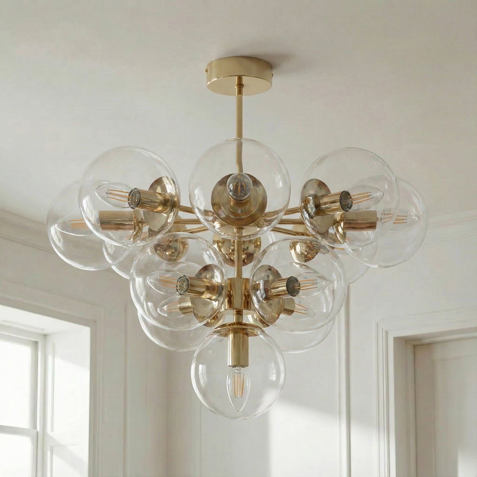 Plafondlamp Zumba, glas/metaal, goud/helder, 13-lichts