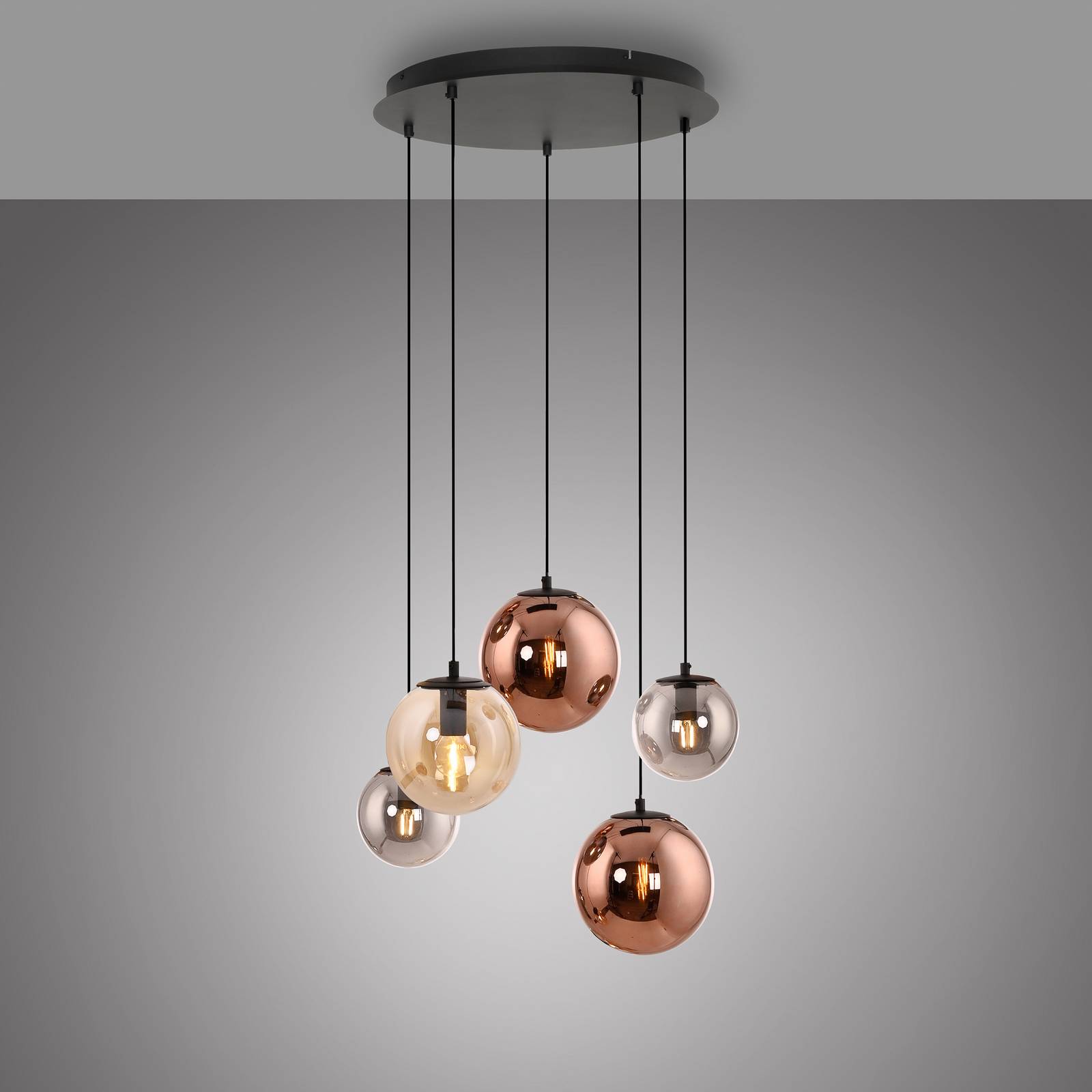 Żyrandol Shiny, 5-punktowy, okrągły, multicolor, szklany, E14