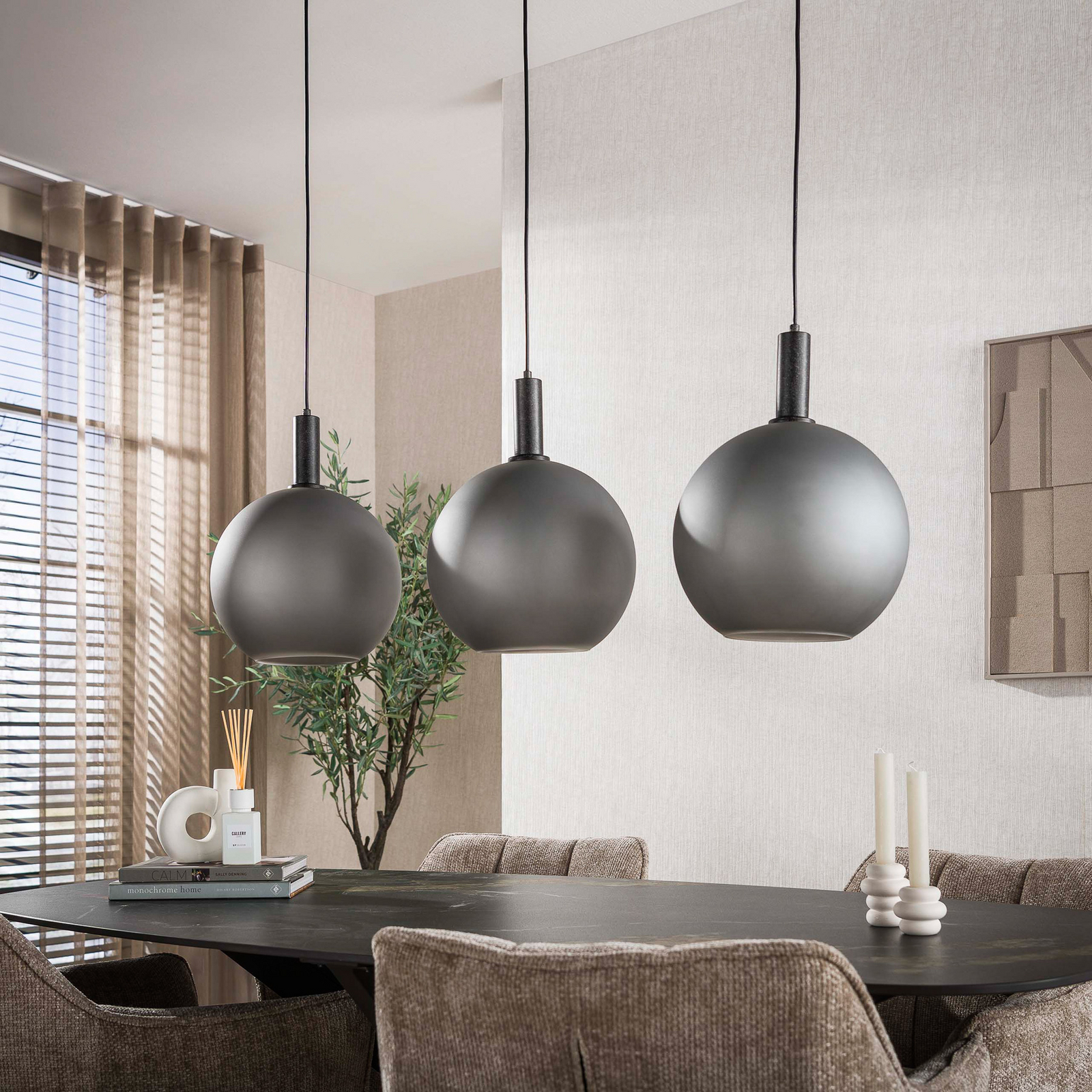 Pendelleuchte Bubble, grau, Glas, 3-flammig, E27, 110 cm Pendelleuchte Bubble, grau, Glas, 3-flammig, E27, 110 cm