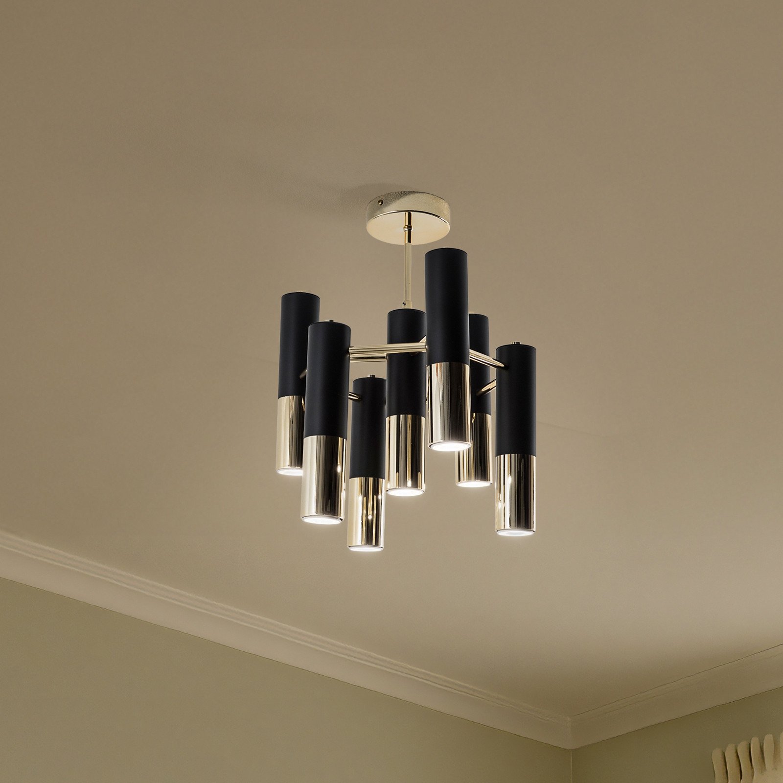 Domiluce Plafonieră Orino negru/auriu metal 7 becuri GU10 - Camera de zi / sufragerie - Modern - auriu negru