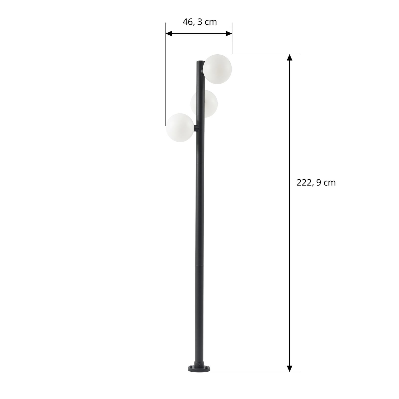 Asane LED outdoor light, 3-bulb, CCT, 222 cm, black, metal - Lucande