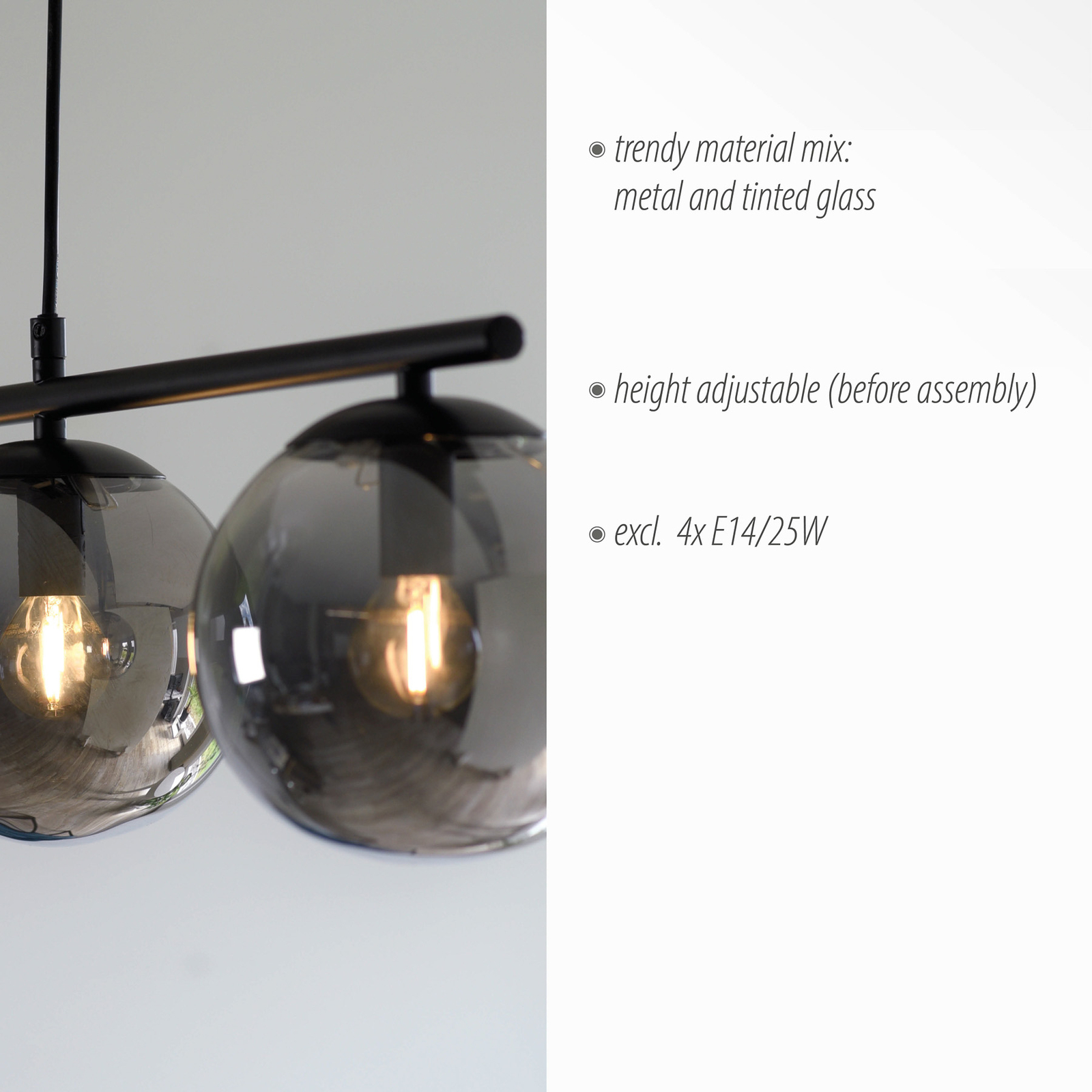 Big Widow pendant light, glass globes, 4-bulb