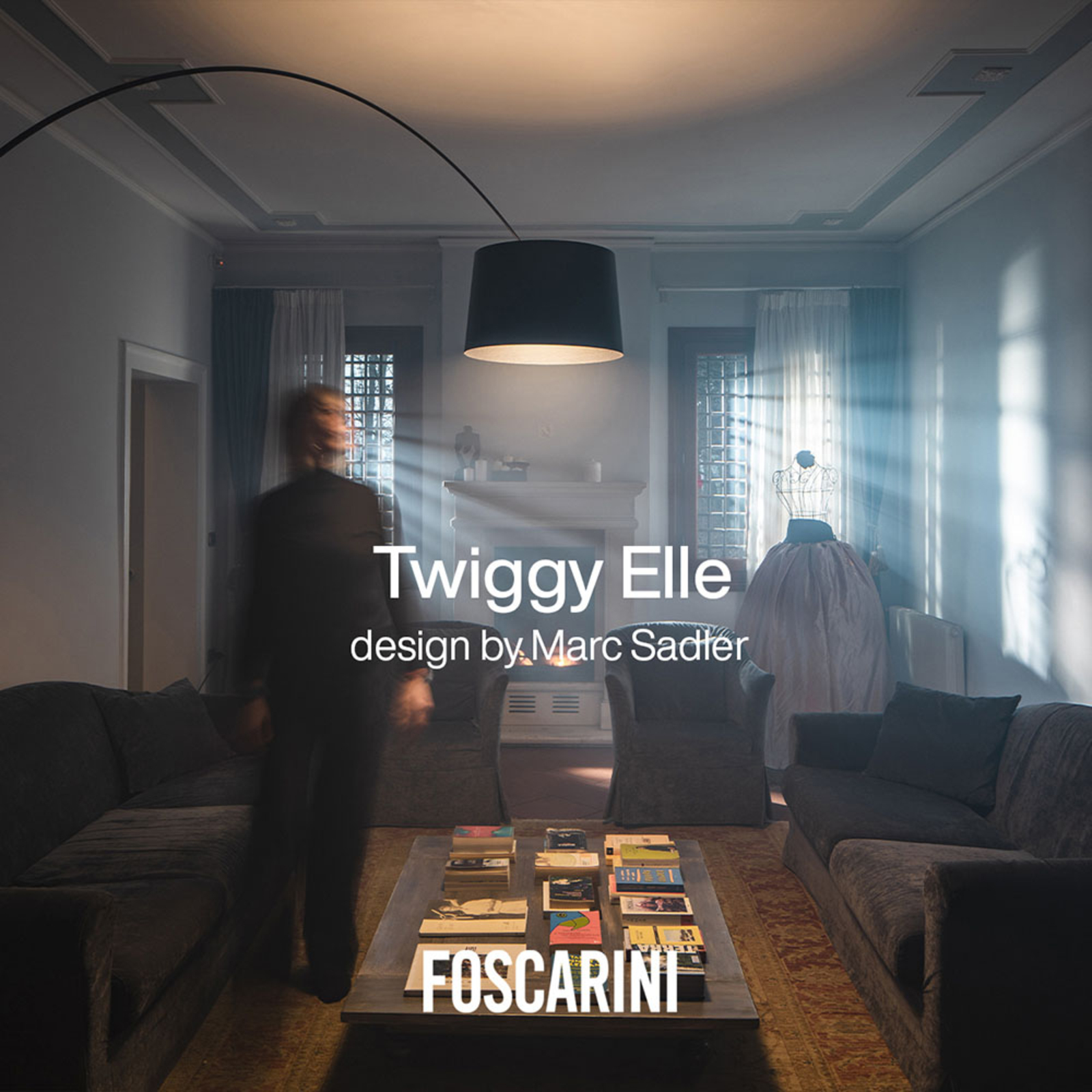 Foscarini Twiggy Elle -LED-lattiavalo, musta
