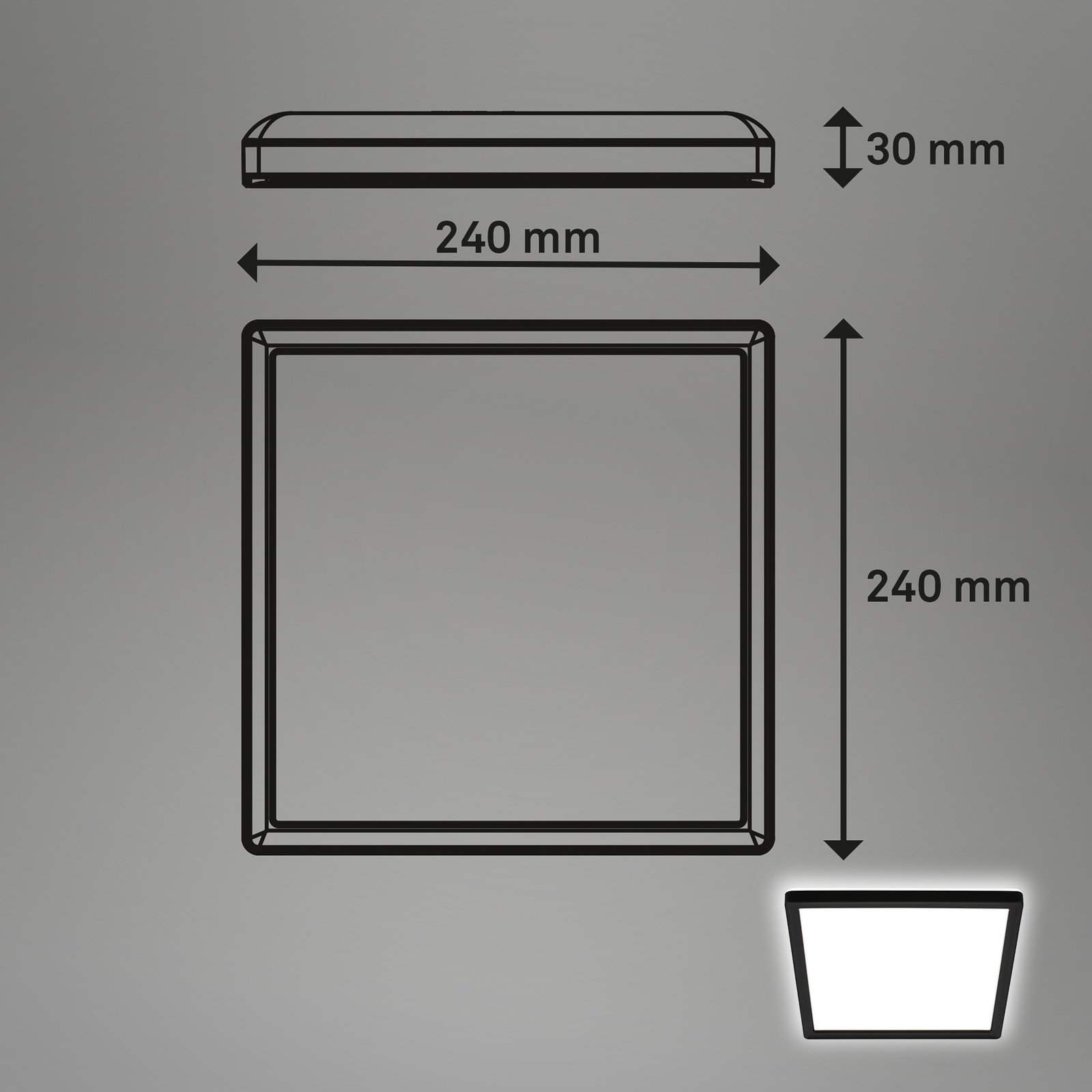 Loftlampe Tava, sort, 24x24 cm, plast