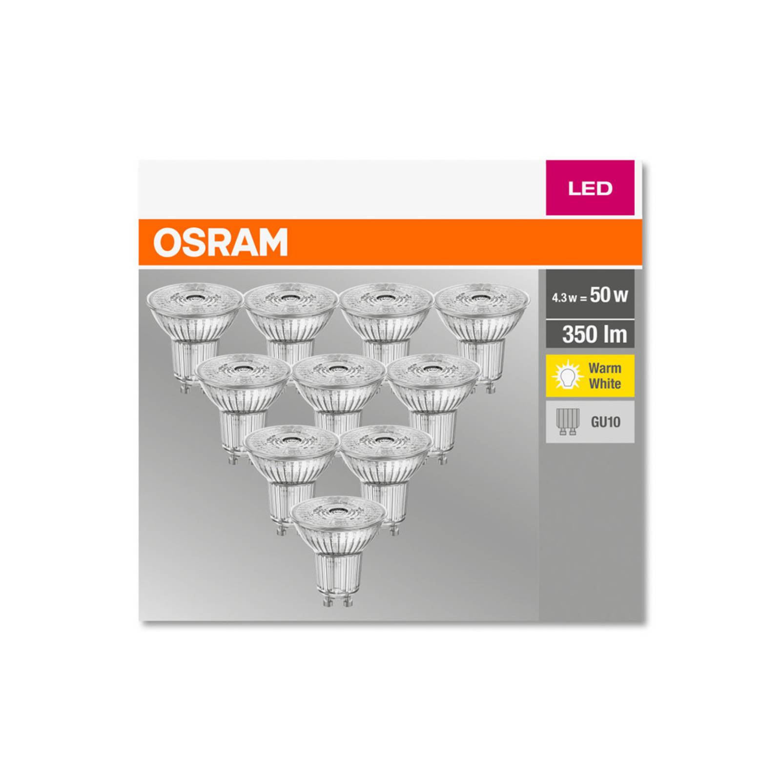 OSRAM reflektor LED GU10 4,3W 2 700 K 350lm 10szt.