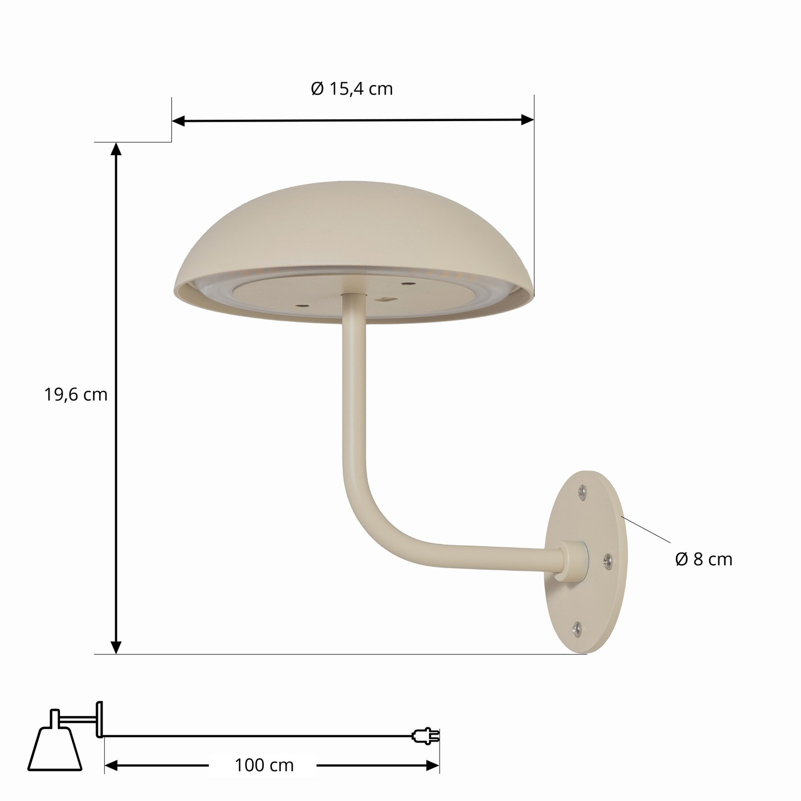 Arcchio LED oplaadbare tafellamp Thenra, beige, muurbeugel