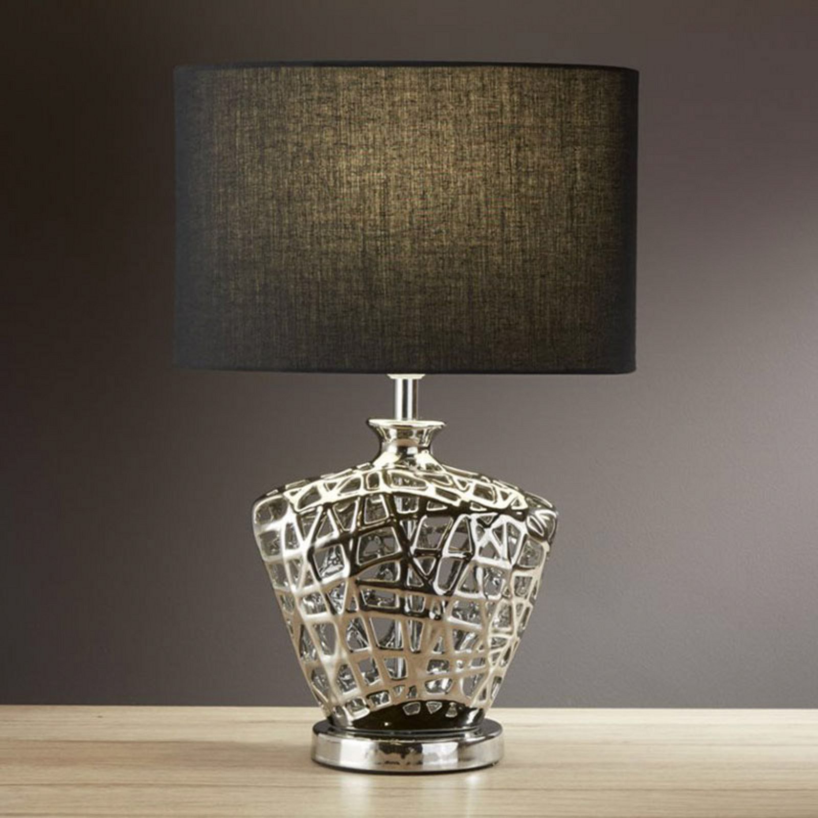 Searchlight Lampă de masă Network cu abajur negru textil - Camera de zi / sufragerie - modern - negru crom - Țesătură / Textil
