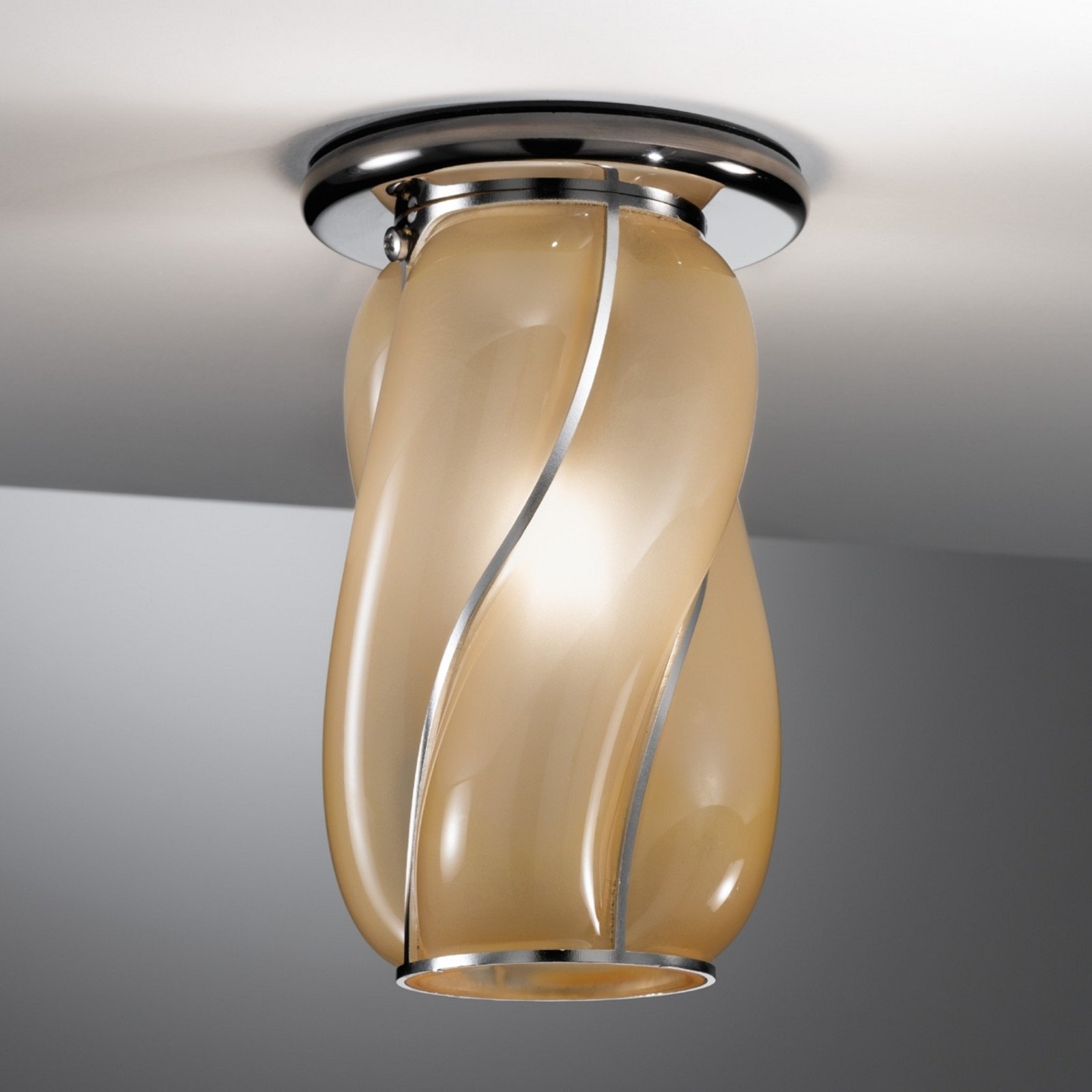 Siru Plafonieră Orione culoare chihlimbar dungi - Camera de zi / sufragerie - design - chihlimbar crom - Sticlă