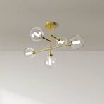 Dom ceiling light, 5-bulb, clear/gold, glass