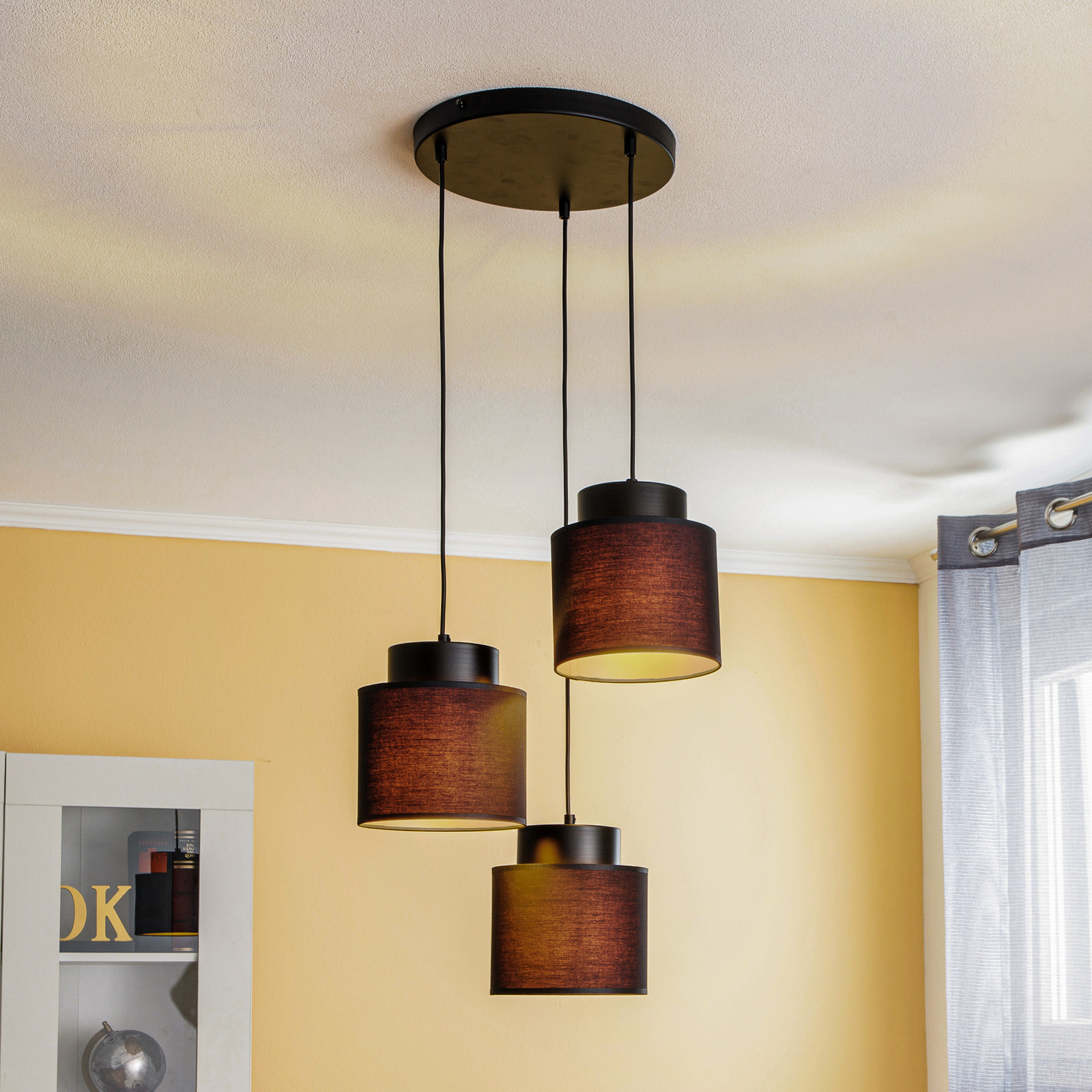 Hanglamp Soho cilindervormig rond 3flzwart/goud