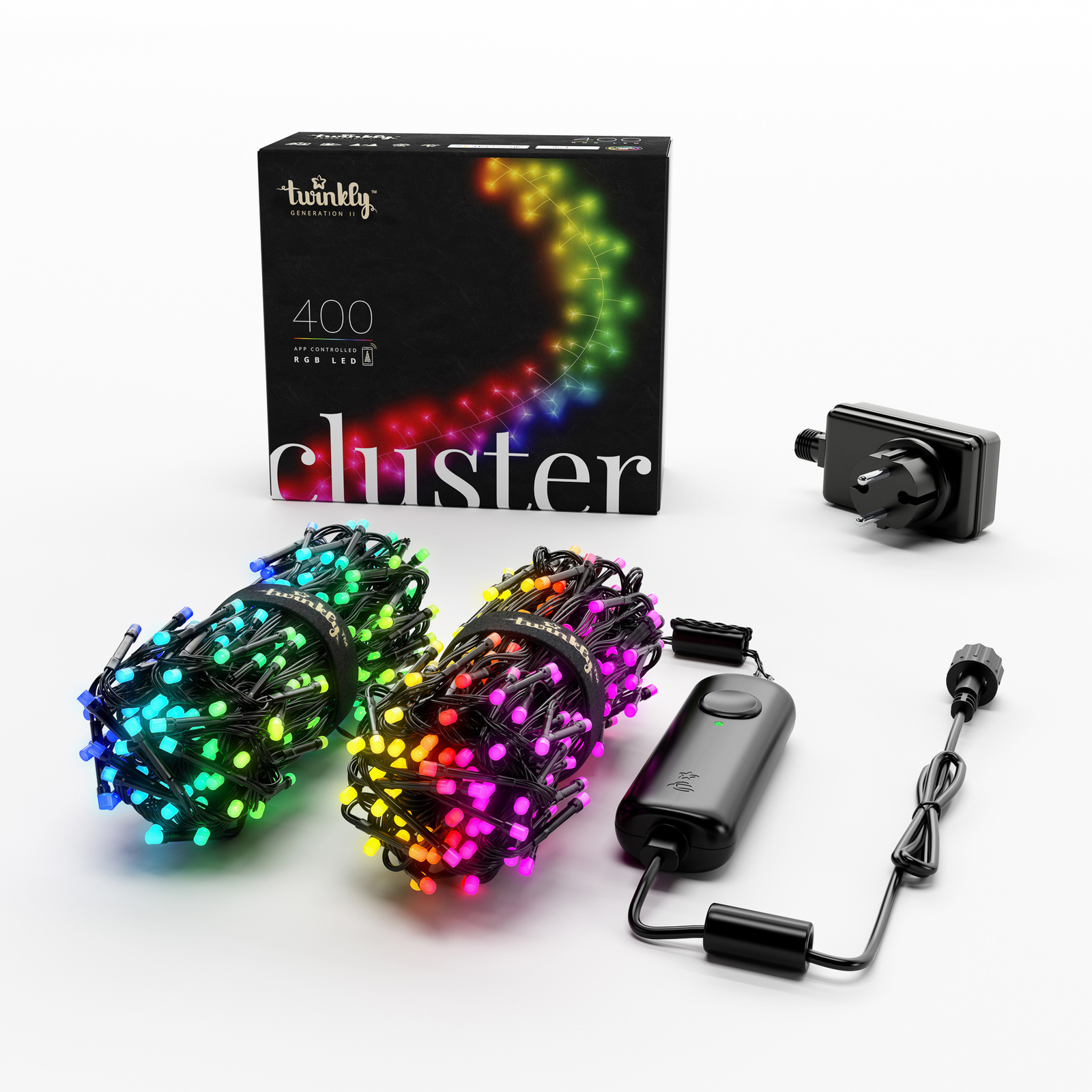 Cluster-Kette Twinkly RGB, schwarz, 400-flammig 6m