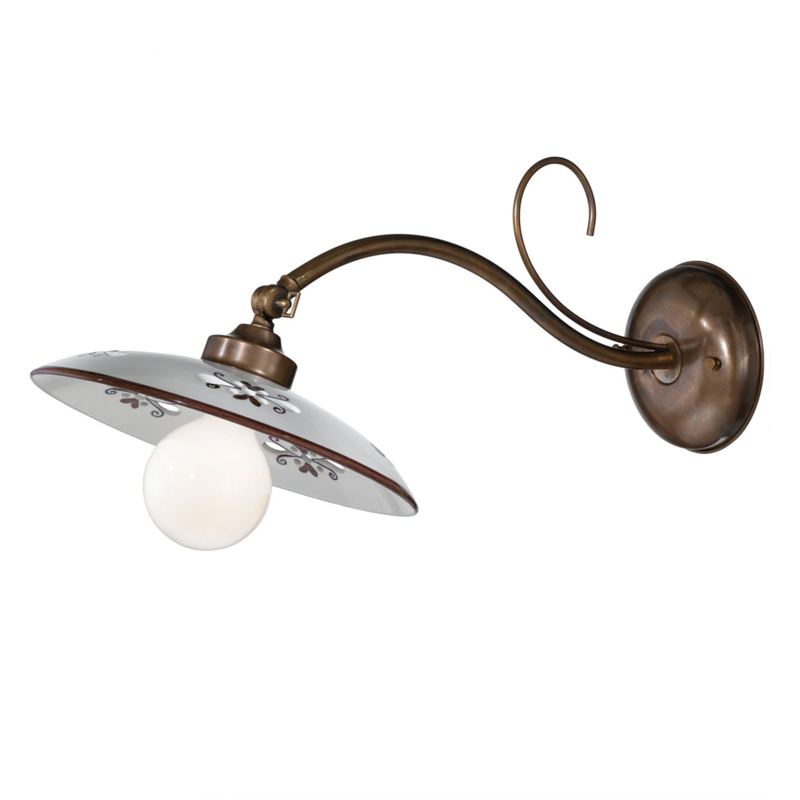 Cremasco Bassano telescopic wall light ceramic shade brown, for Living / Dining Room, brass, ceramics, E27, 100 W, energy efficiency: A++, W: 30 cm, H: 25 cm